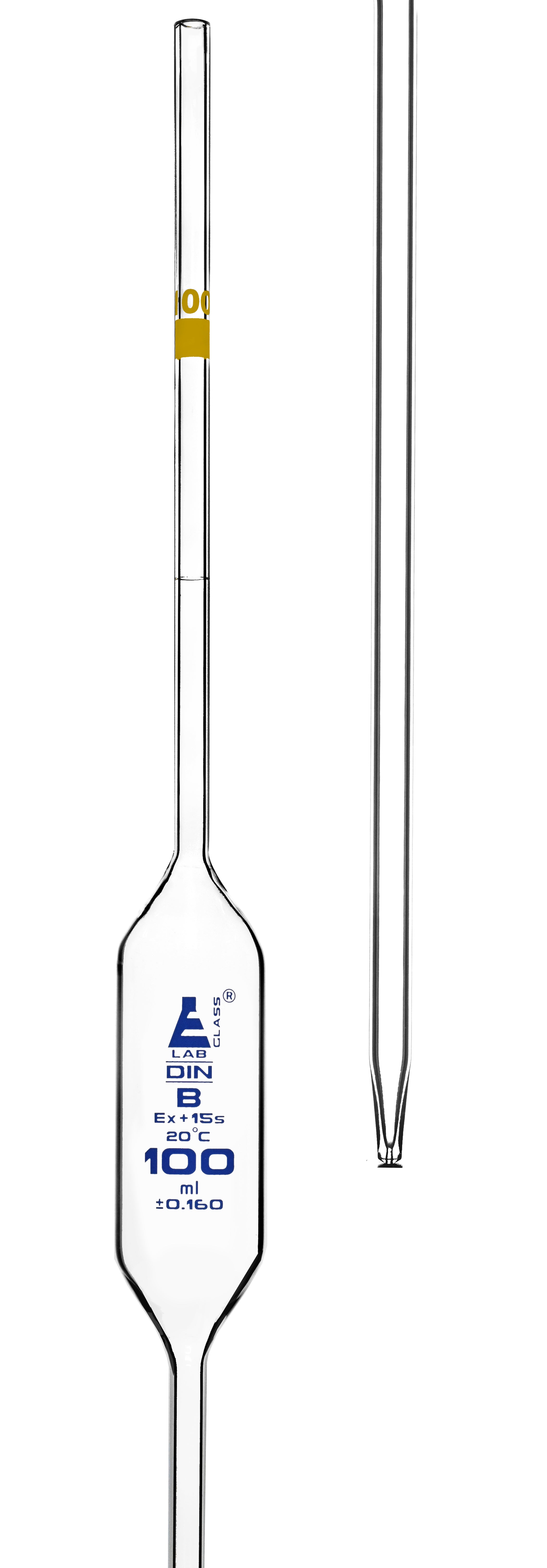 Class B Bulb Form Borosilicate Glass Pipette with Blue Graduations