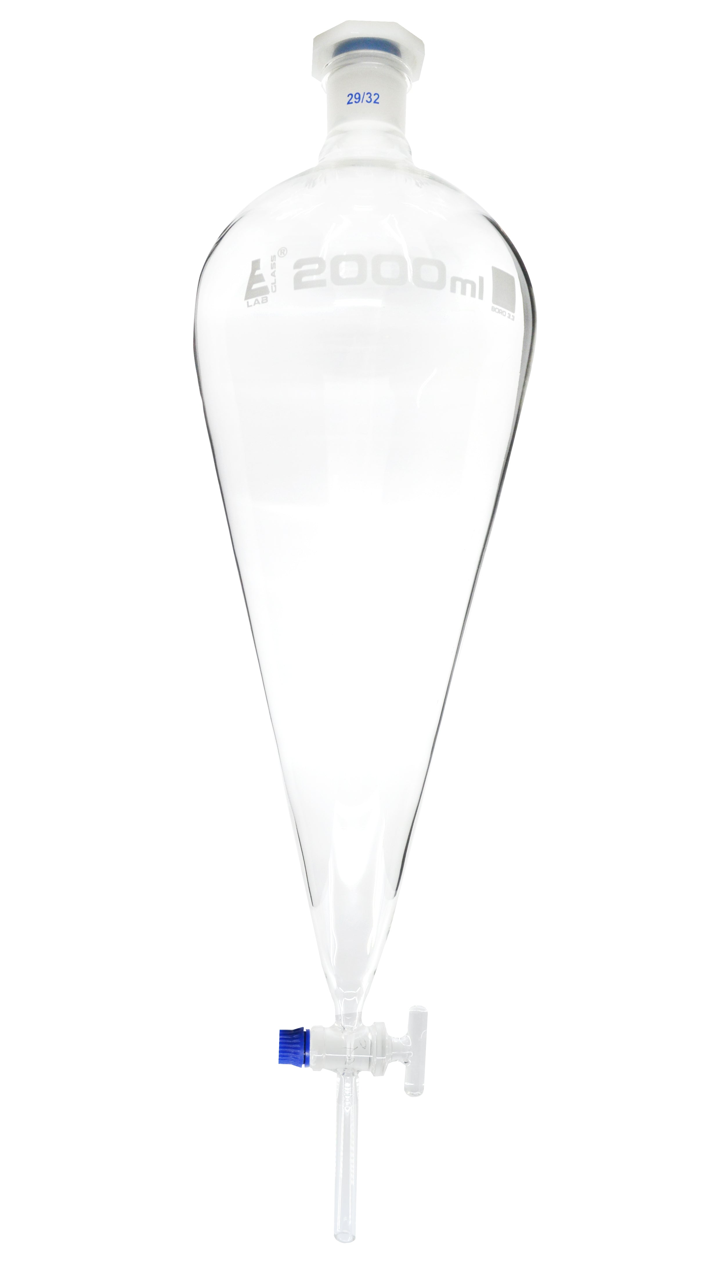 Dropping Funnel, 2000mL - Squibb - With 29/32 Plastic Stopper & Glass Key Stopcock - Borosilicate Glass