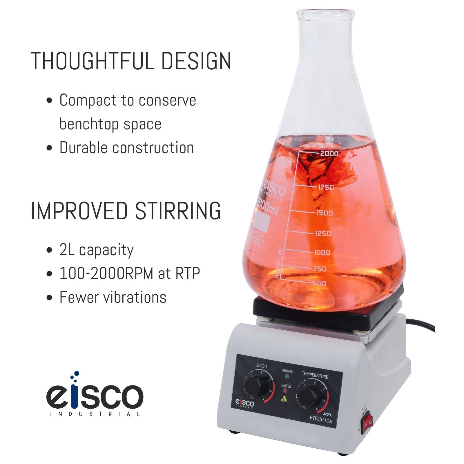 Endurance Hot Plate Stirrer with PTFE Plate, 250W, 320°C, 2L Capacity
