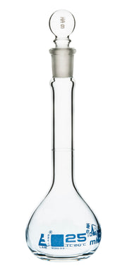 ASTM Class B Borosilicate Glass Volumetric Flask with Glass Stopper, Blue Graduations
