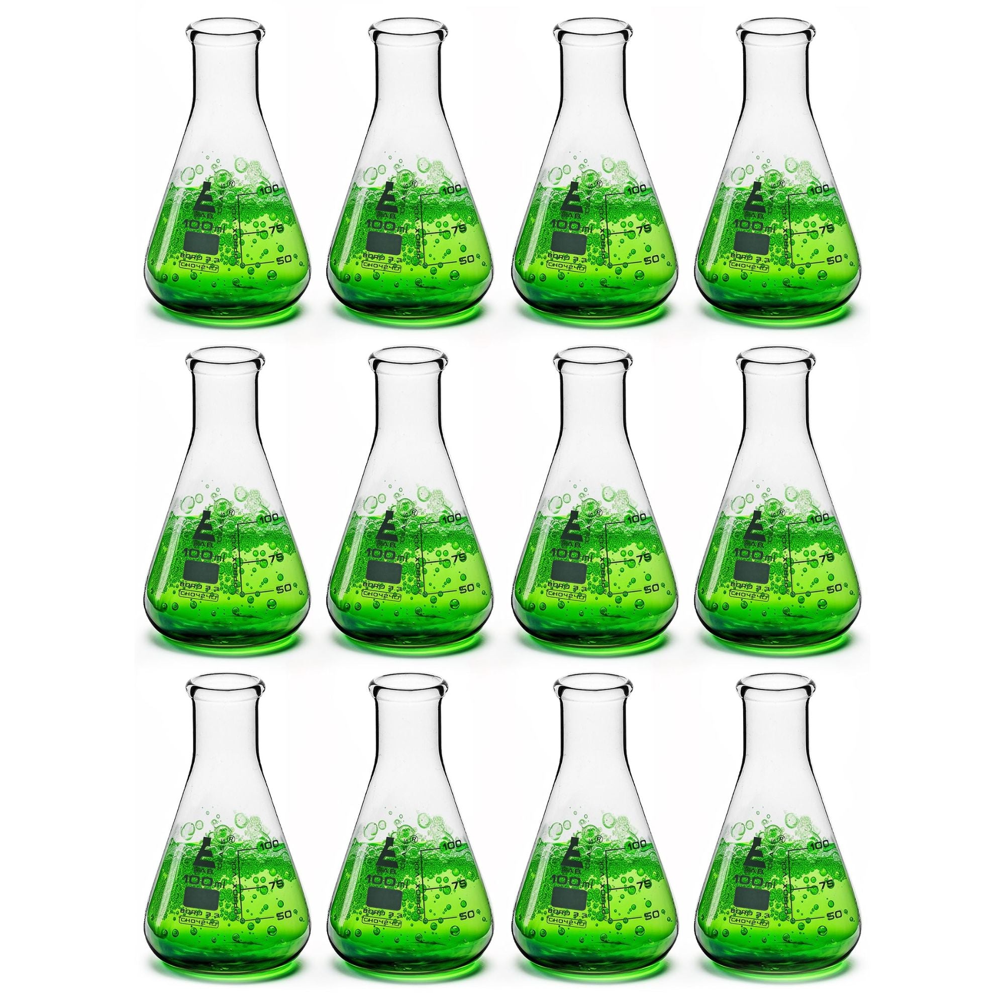 Narrow Neck Conical Borosilicate Glass Erlenmeyer Flask, 12-Pack