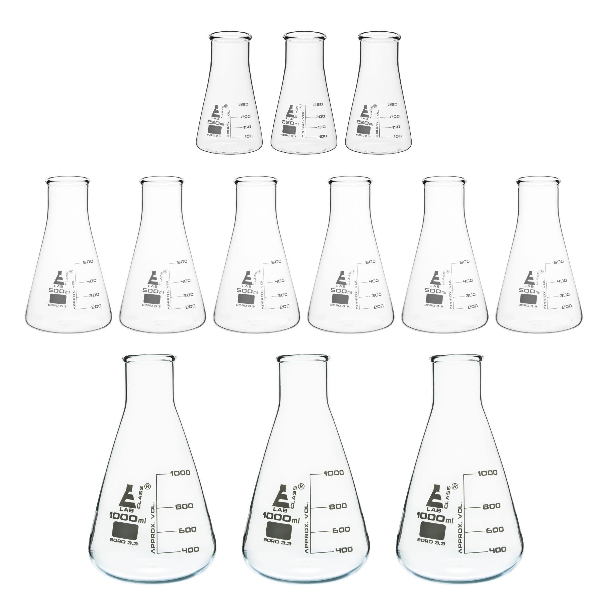 37-Piece Autoclavable Lab Glassware Starter Kit with Beakers, Reagent Bottles, Cylinders and Flasks, Borosilicate Glass