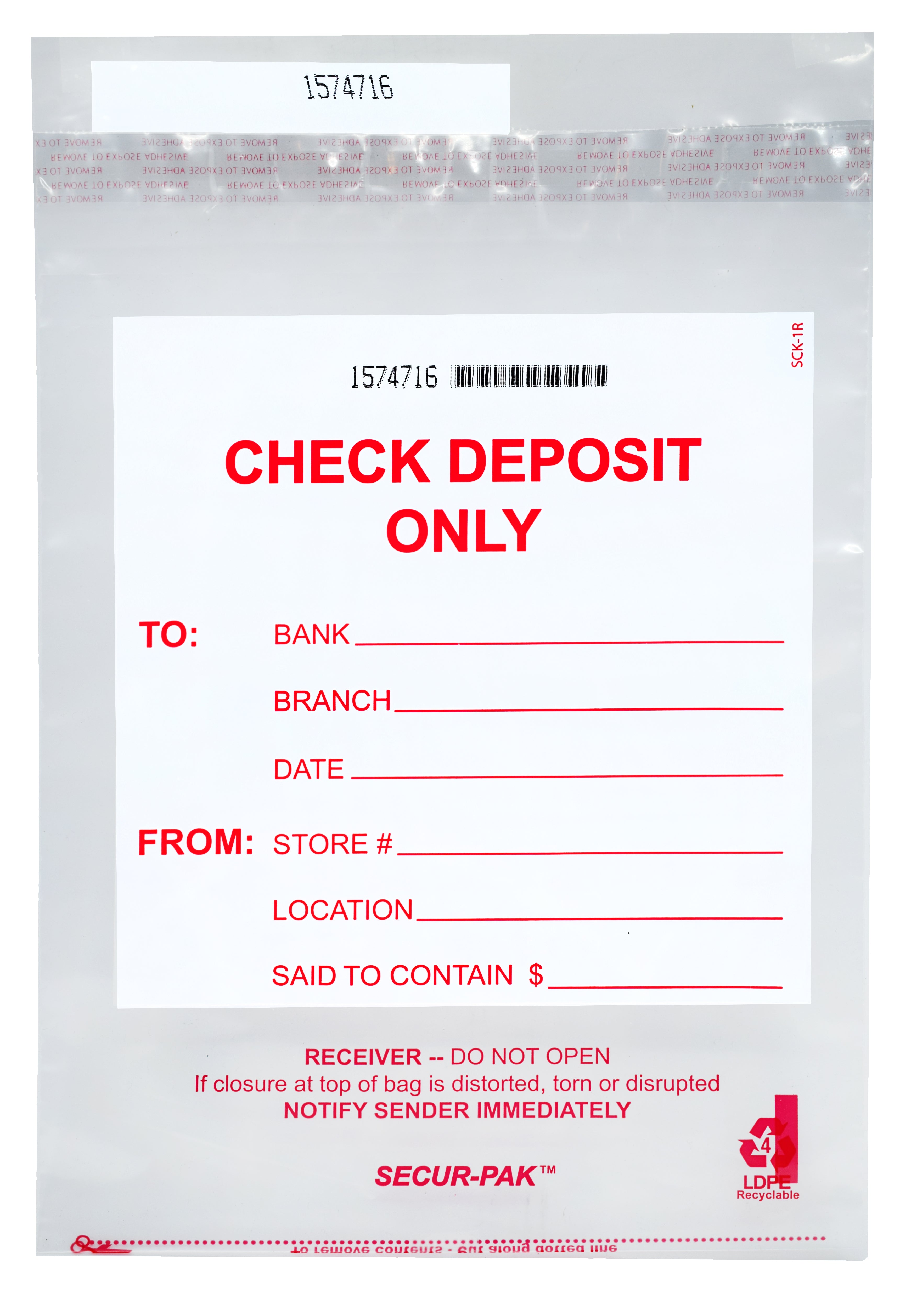 Tamper-Evident Check Deposit Bags with Barcode, 9 x 12", 100-Pack