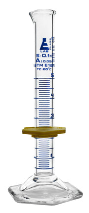 Class A Borosilicate Glass Graduated Cylinder with Protective Collar, Blue Graduations