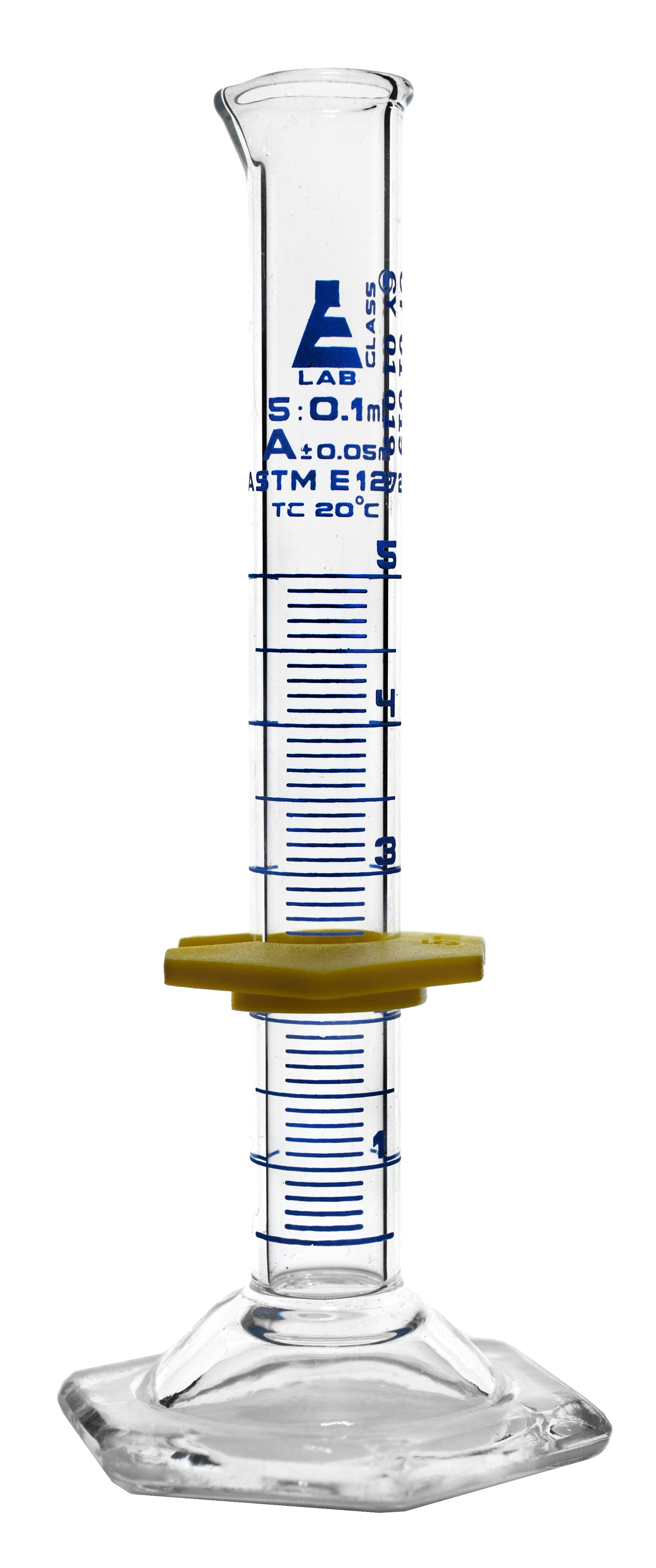 Class A Borosilicate Glass Graduated Cylinder with Protective Collar, Blue Graduations