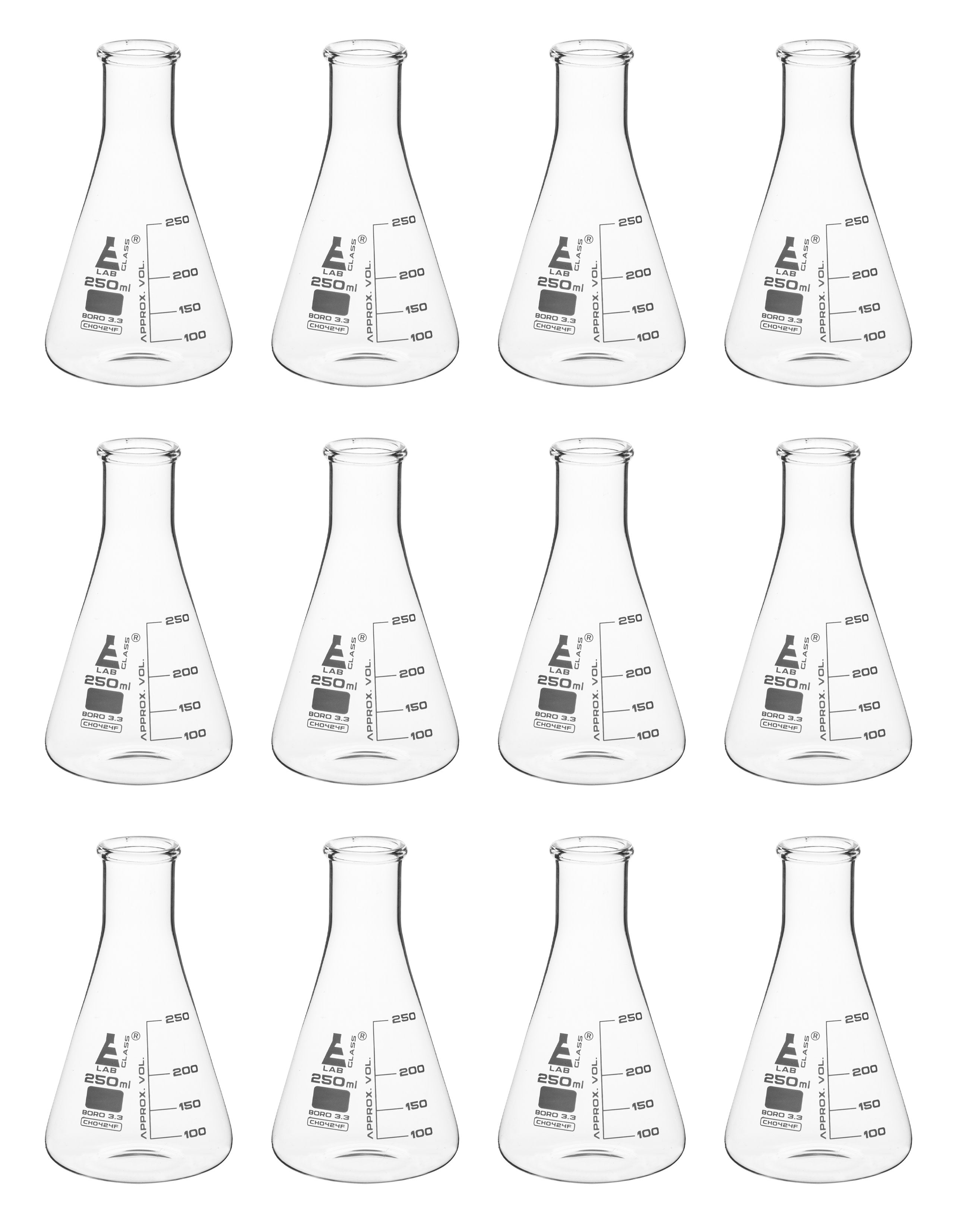 Narrow Neck Conical Borosilicate Glass Erlenmeyer Flask, 12-Pack