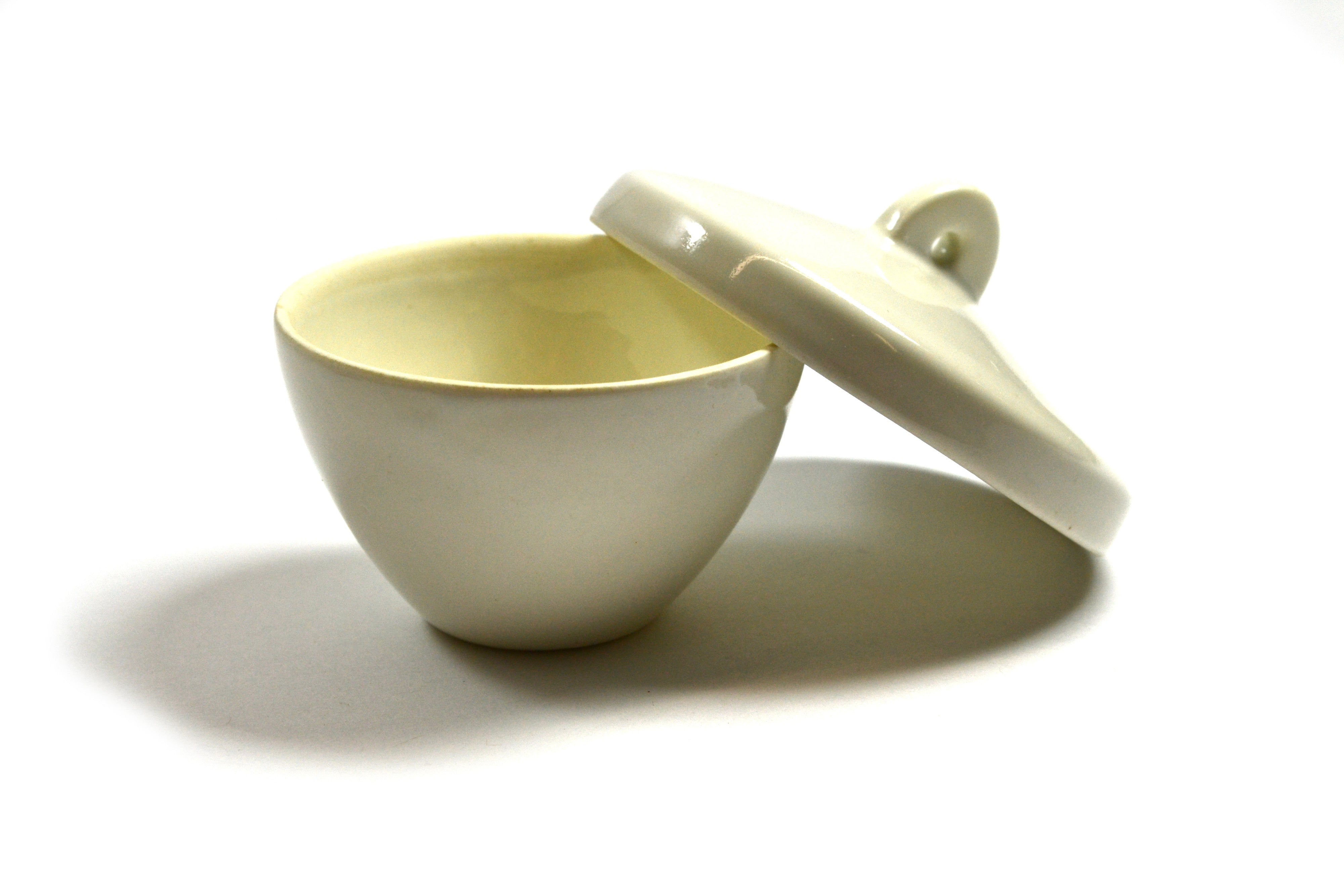Squat Form Porcelain Crucible with Lid