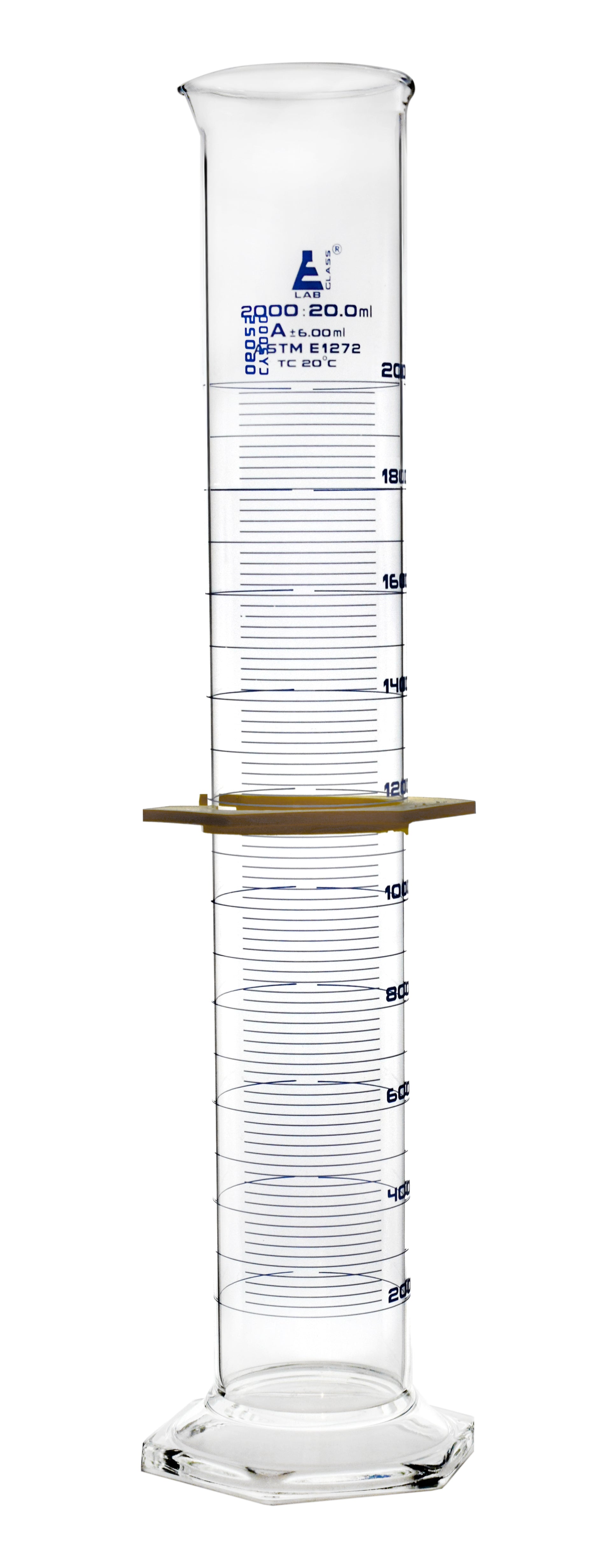 Class A Borosilicate Glass Graduated Cylinder with Protective Collar, Blue Graduations