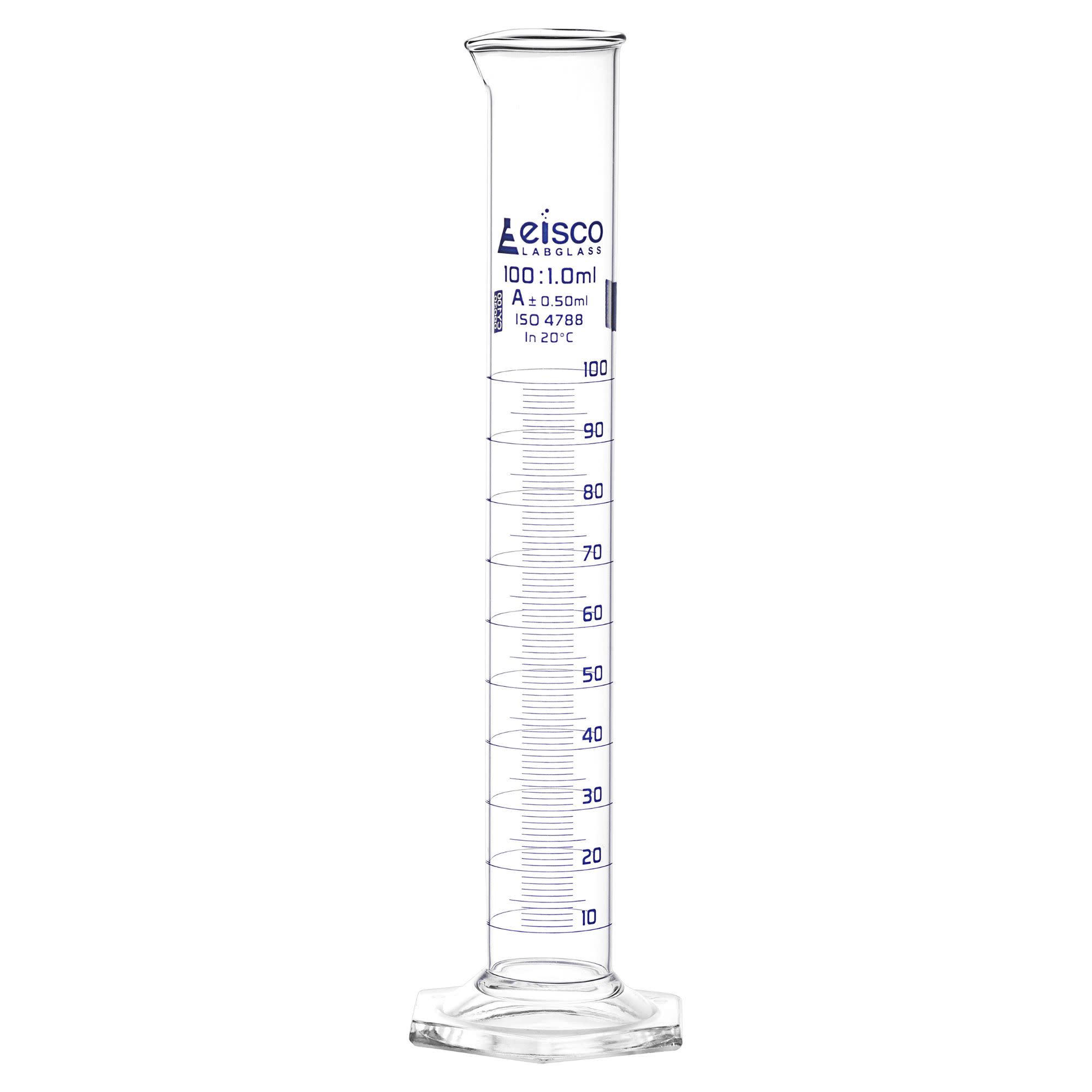 ASTM Class A Borosilicate Glass Graduated Cylinder with QR Certificate, Blue Graduations
