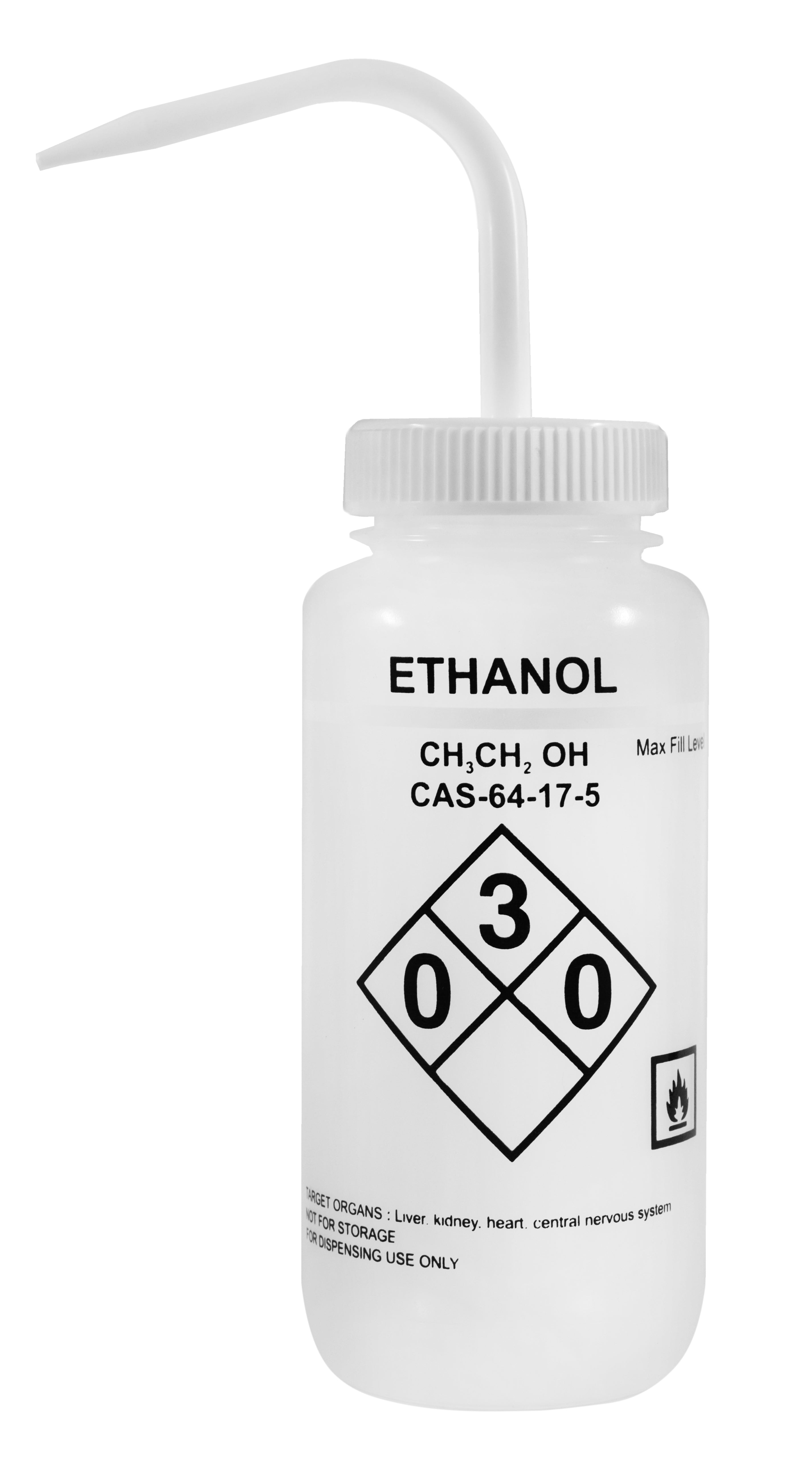 White Color-Coded Self-Venting LDPE Ethanol Wash Bottle, 500mL