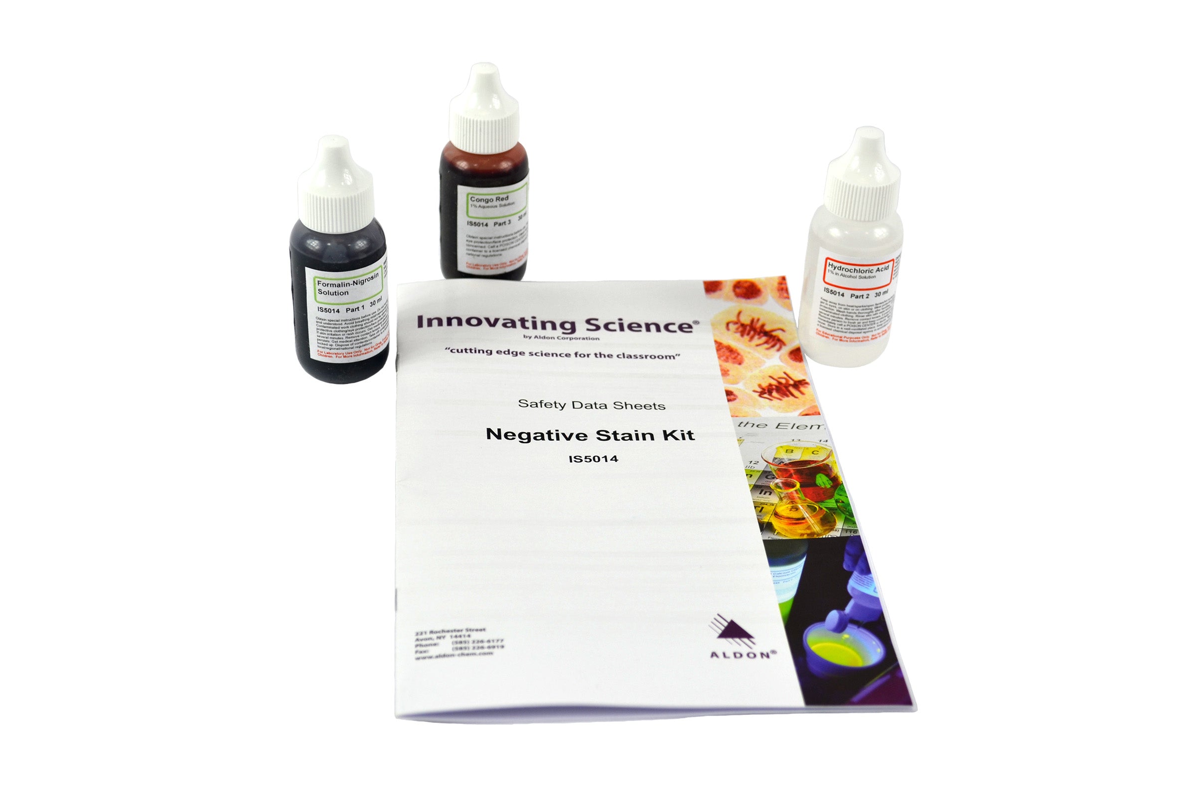 3-Piece Negative Stain Microscope Kit with Congo Red, HCl and Formalin-Nigrosin, 30mL Each