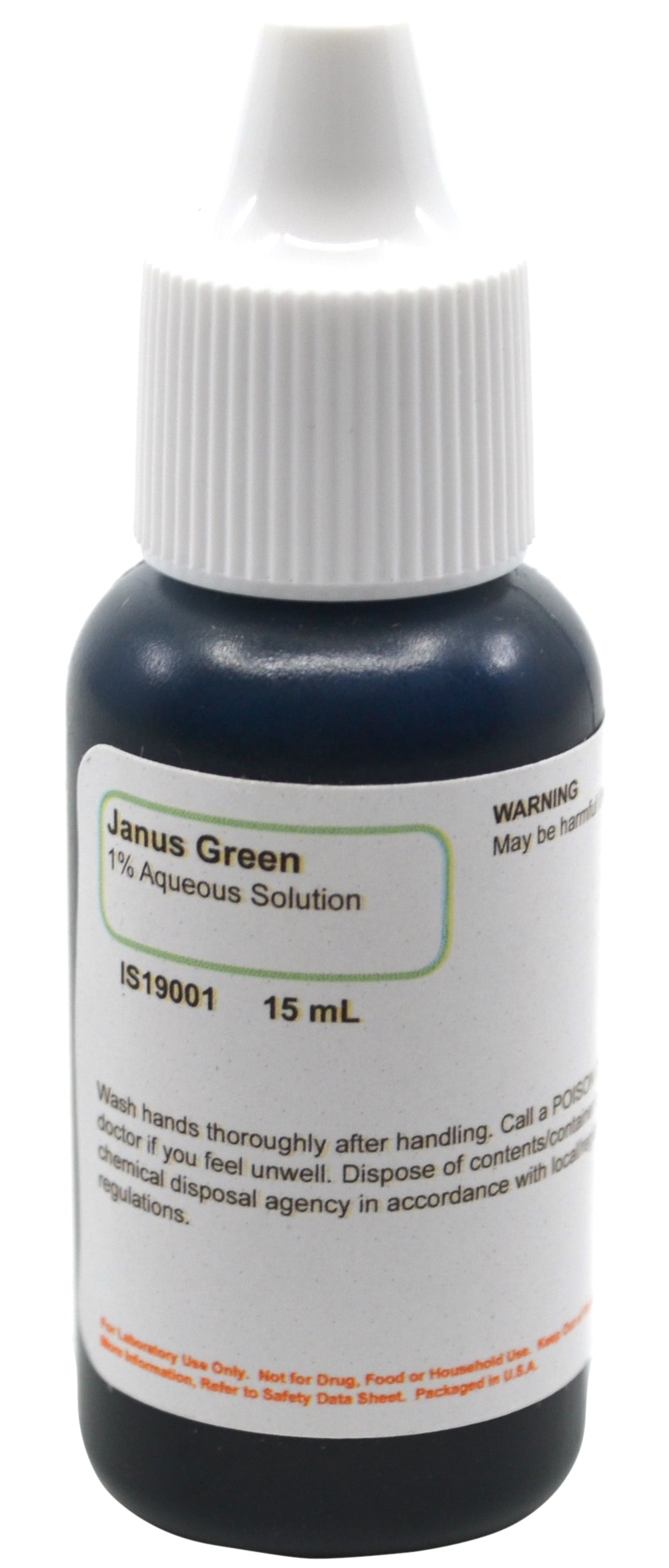 Laboratory Grade Janus Green Histology Stain Solution, 1%, 15mL