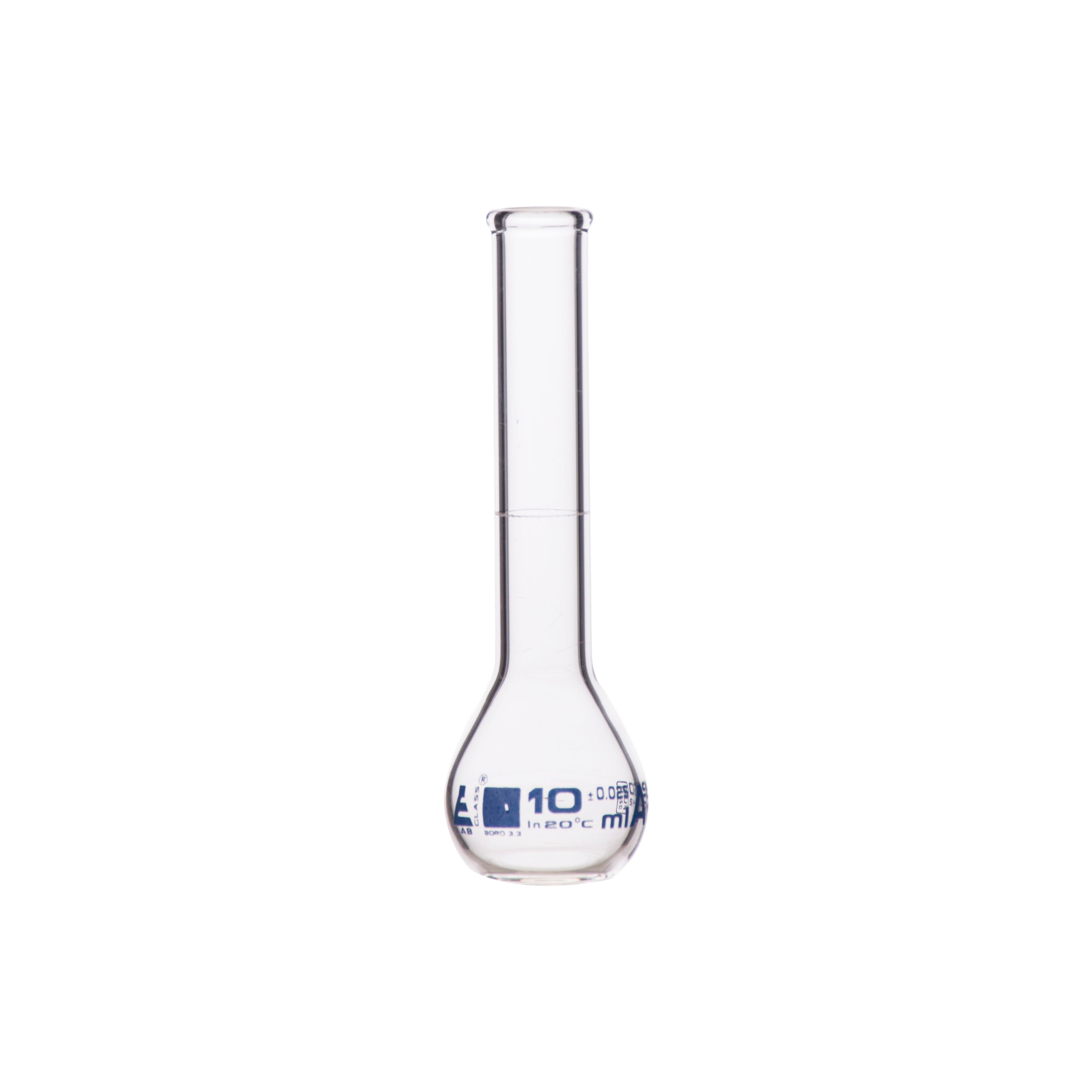Class A Borosilicate Glass Volumetric Flask with Beaded Rim, Blue Graduations