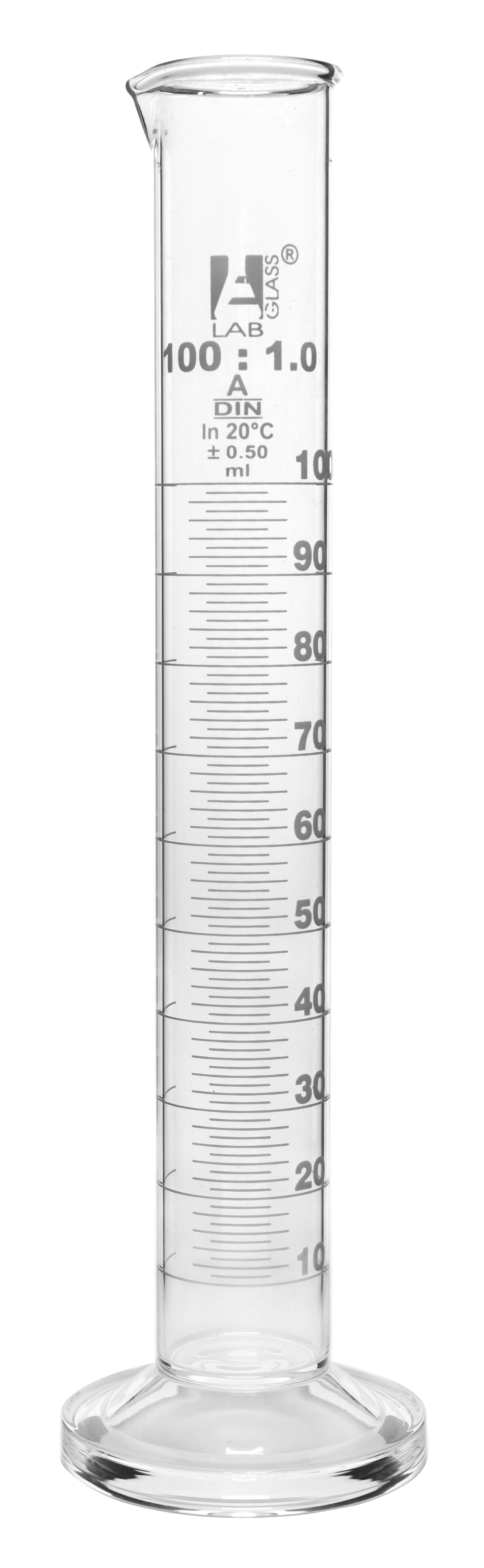 Class A Borosilicate Glass Graduated Cylinder with Round Base, White Graduations