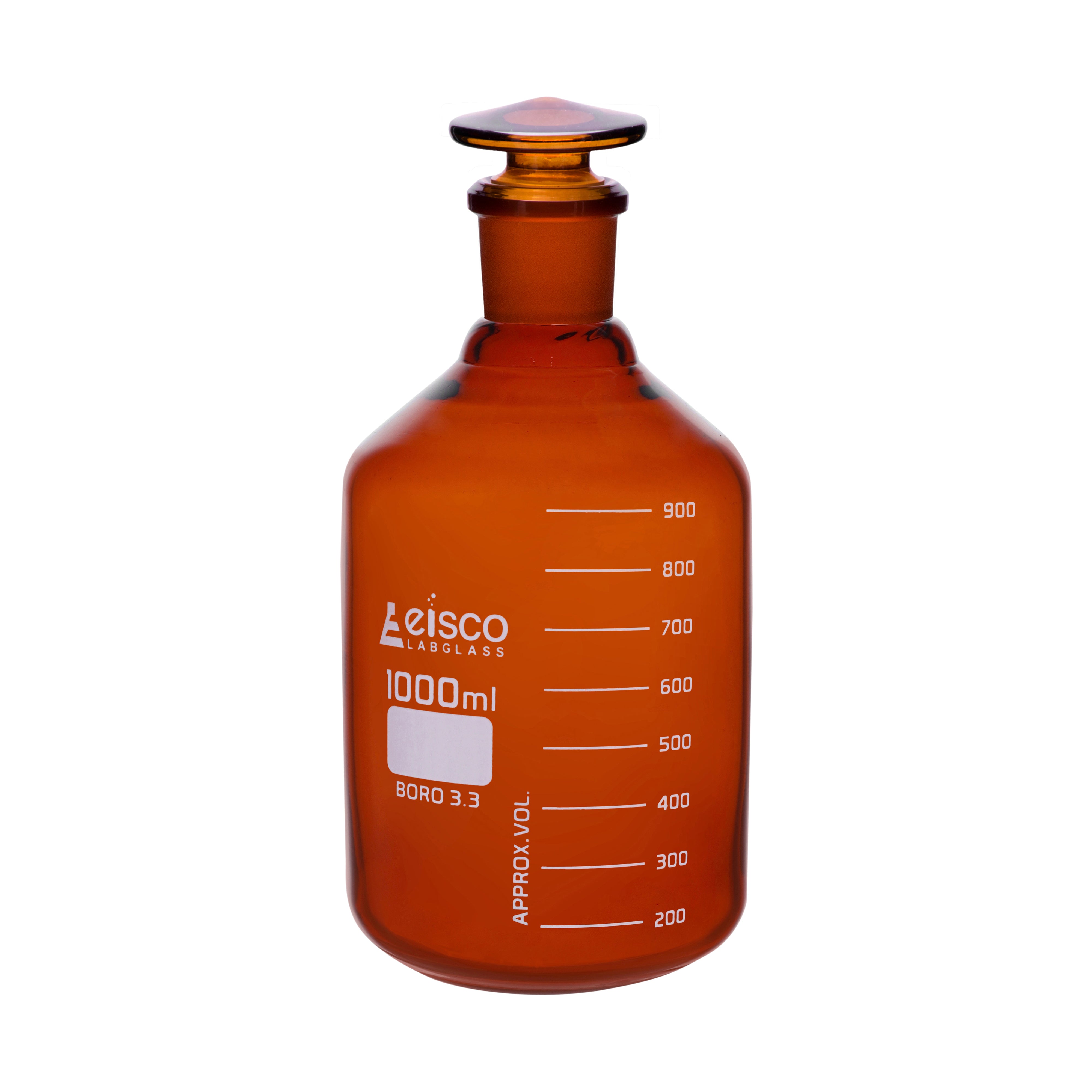 Graduated Narrow Mouth Amber Borosilicate Glass Reagent Bottle with Glass Stopper