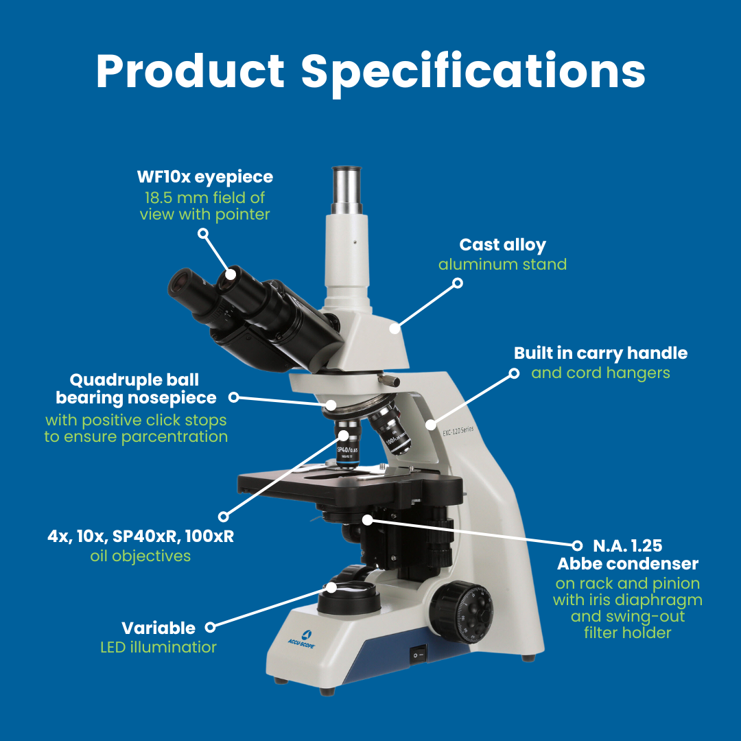 Accu-Scope Trinocular Compound Microscope, EXC-123, 40-1000X