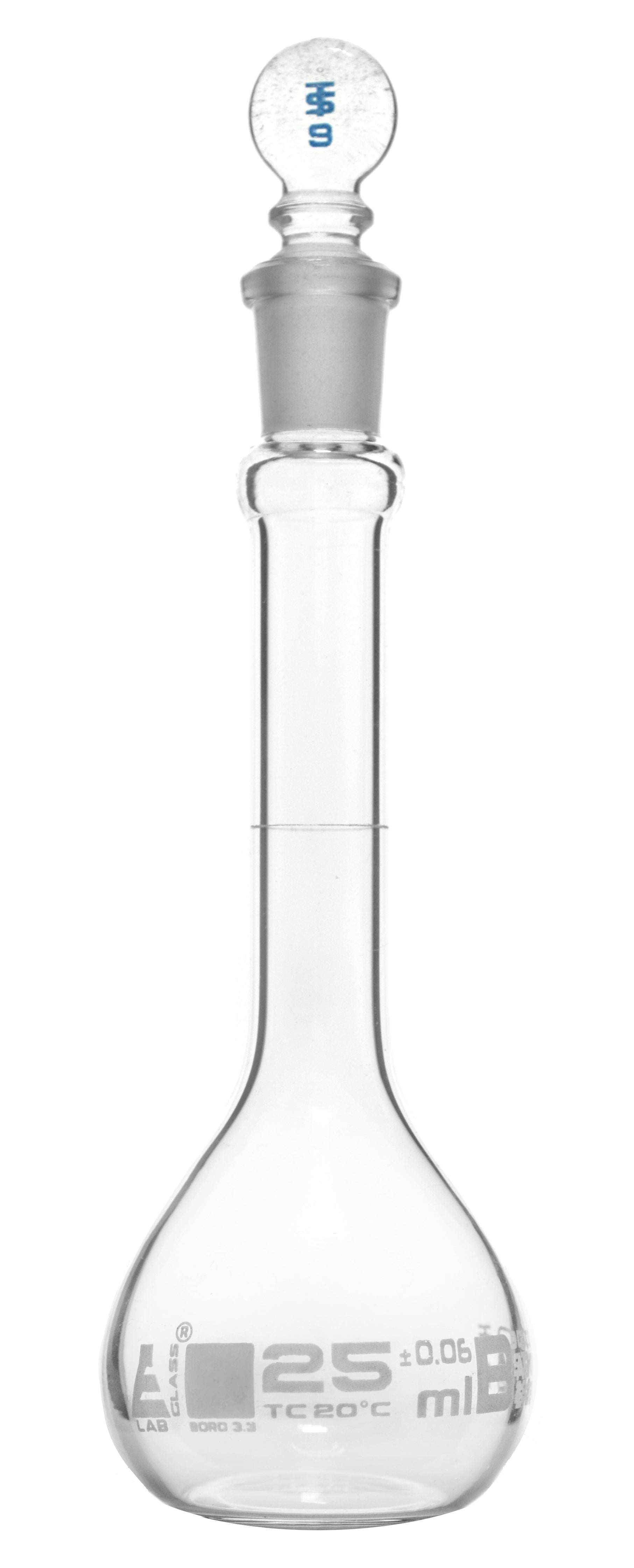 ASTM Class A Borosilicate Glass Volumetric Flask with Glass Stopper, White Graduations
