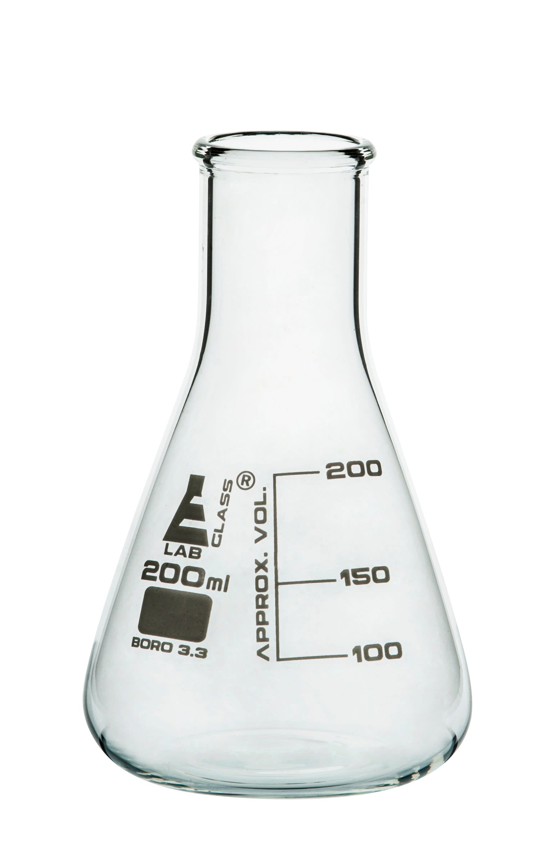 Narrow Neck Borosilicate Glass Erlenmeyer Flask with White Graduations
