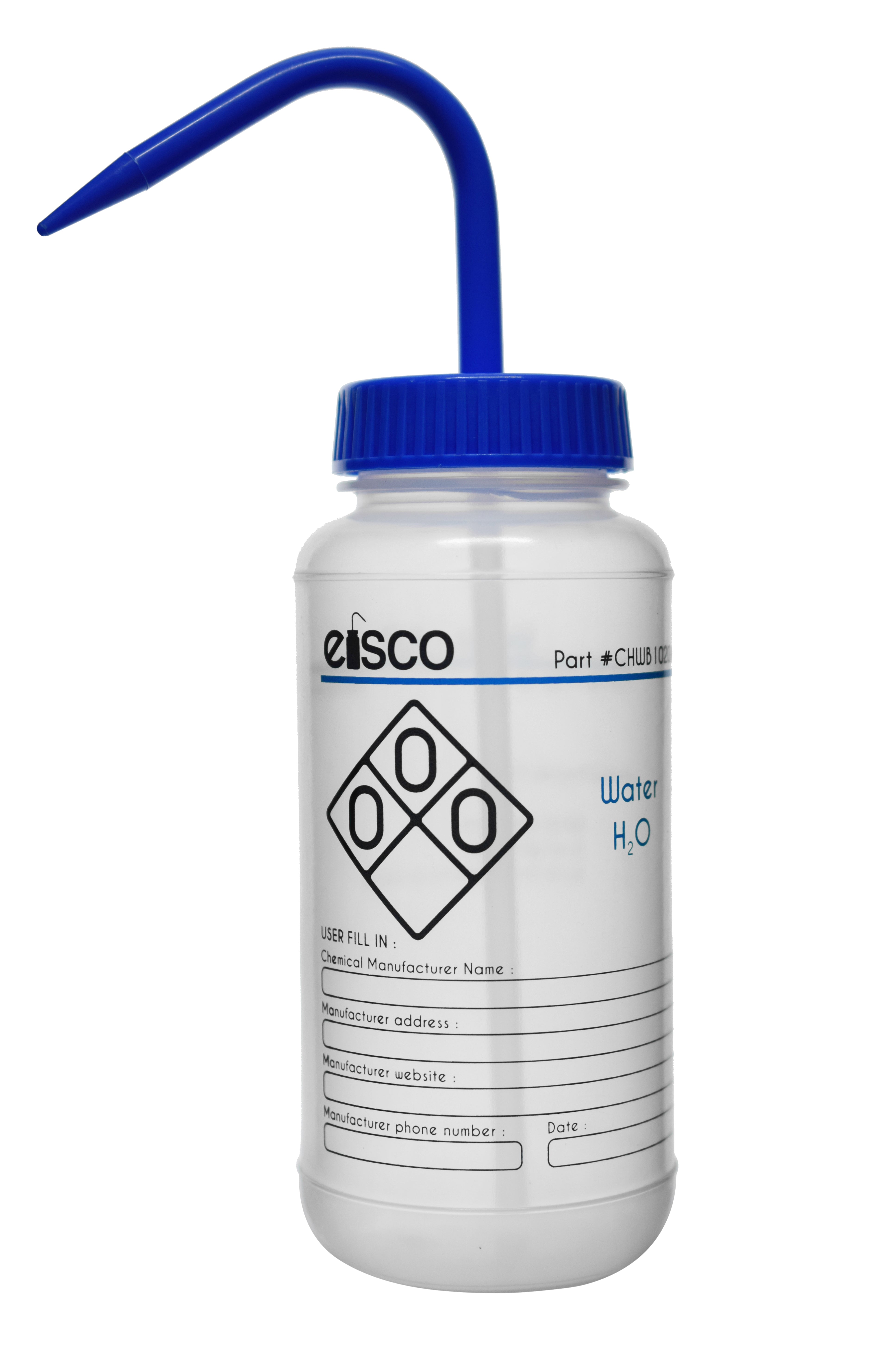 Water Wash Bottle, LDPE, Wide Mouth, 2-Color Label, 500mL