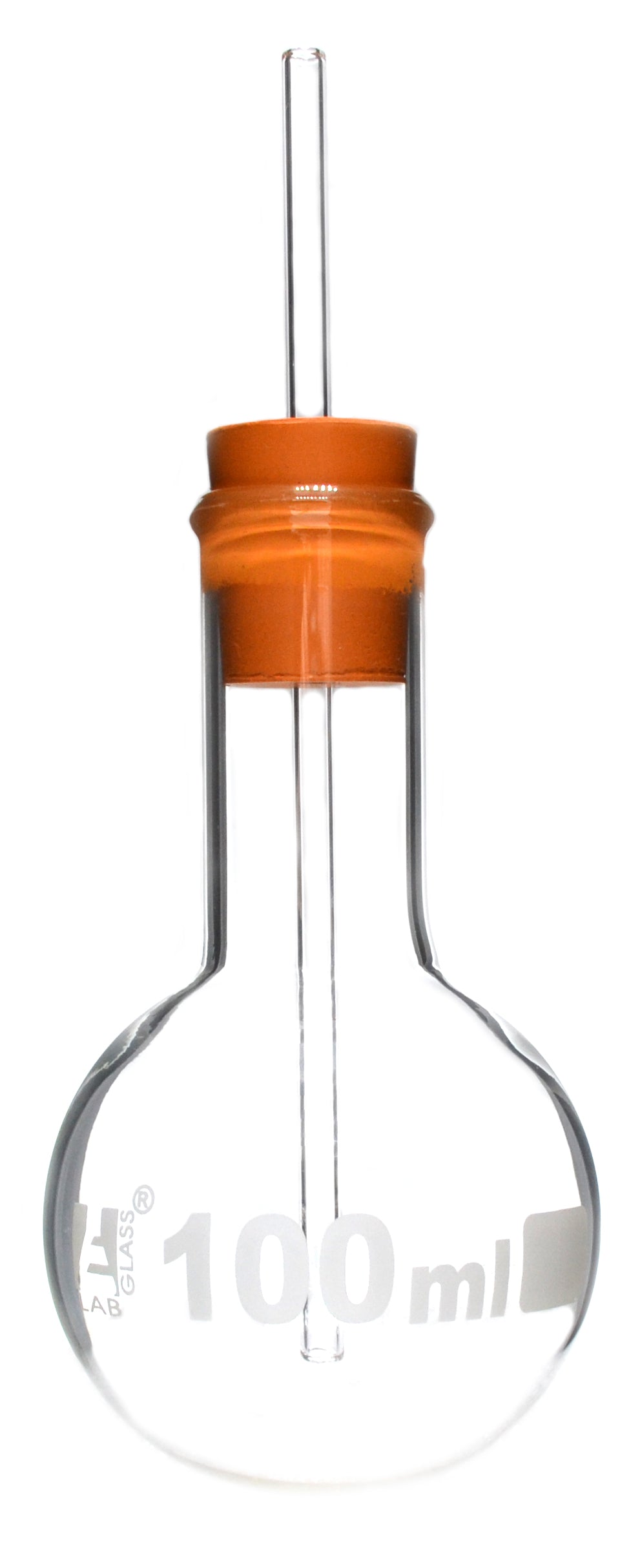 Round Bottom Narrow Neck Boiling Flask Set with Stopper and Glass Tubing, 100mL, Borosilicate Glass