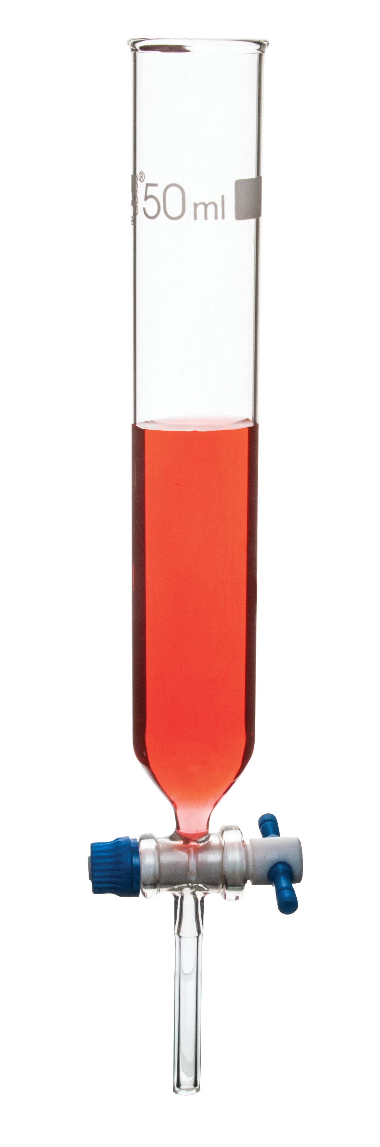 Open Top Cylindrical Dropping Funnel with PTFE Key Stopcock, 50mL, Ungraduated, Borosilicate Glass