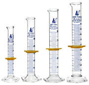 ASTM Class A 4-Piece Graduated Cylinder Set with Protective Collars and Hexagonal Base, 10-100mL, Borosilicate 3.3 Glass