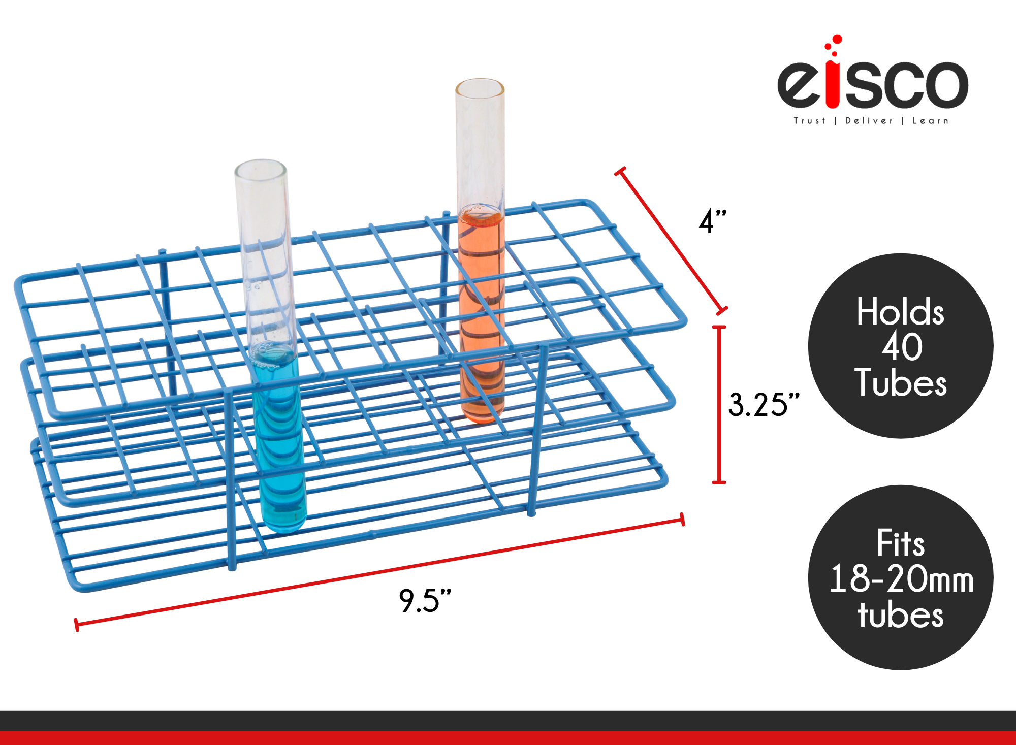 Epoxy-Coated Steel Wire Test Tube Rack, 40-Hole, 18-20mm