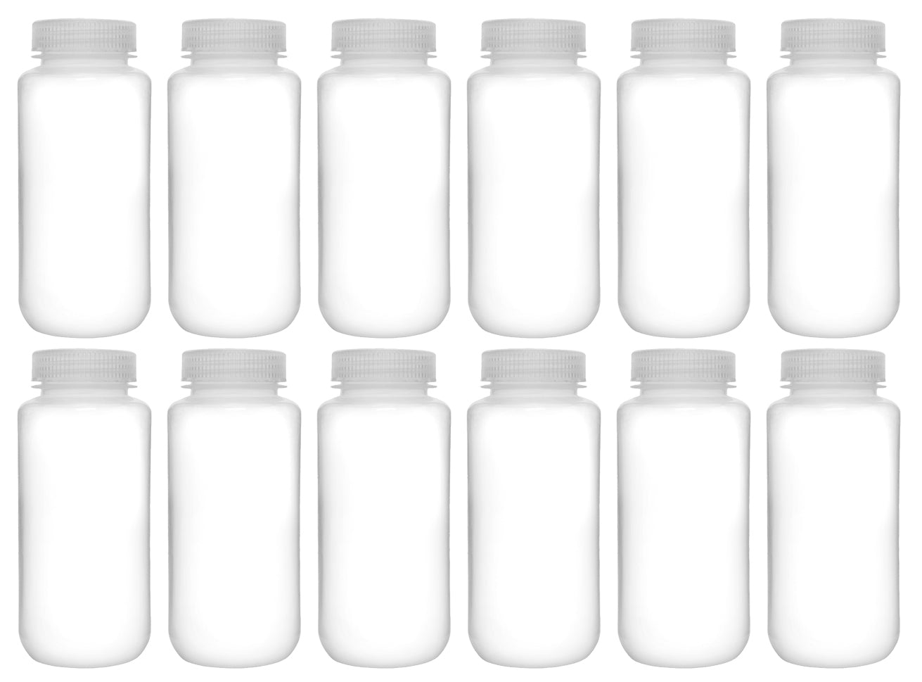 Translucent Wide Mouth Polypropylene Reagent Bottle with Screw Cap, 12-Pack