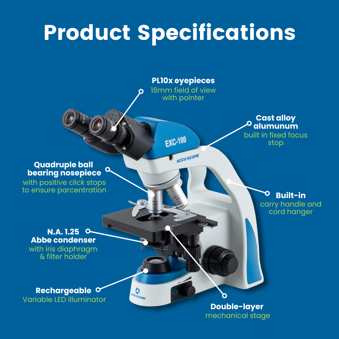 Accu-Scope Binocular Compound Microscope, EXC-100, 40-1000X with LED