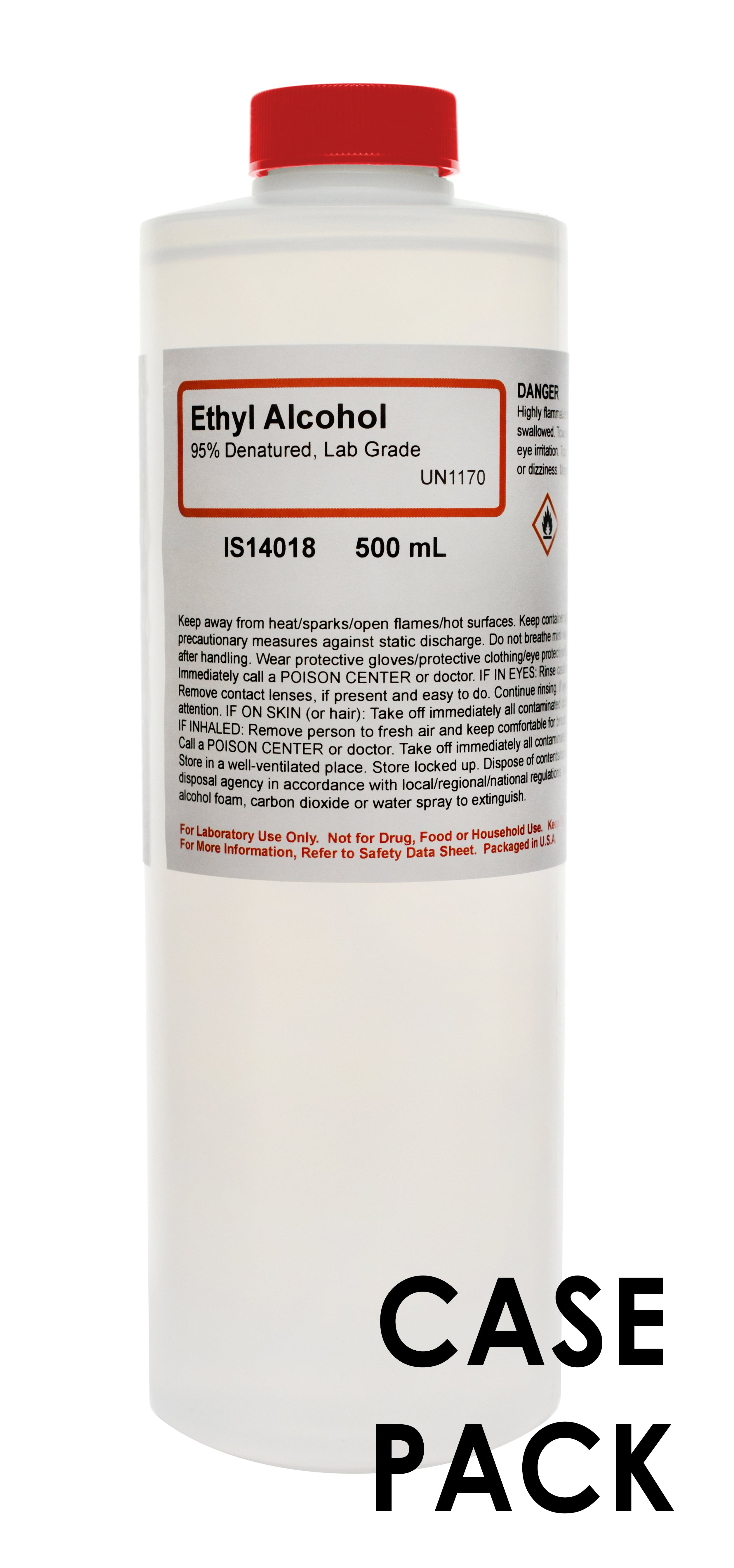 39-Bottle Case of Laboratory Grade 95% Denatured Ethyl Alcohol, 500mL