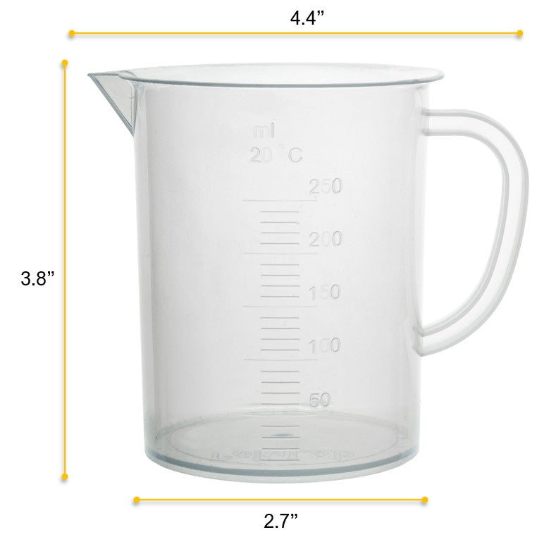 Autoclavable Polypropylene Measuring Pitcher with Molded Graduations, 250mL