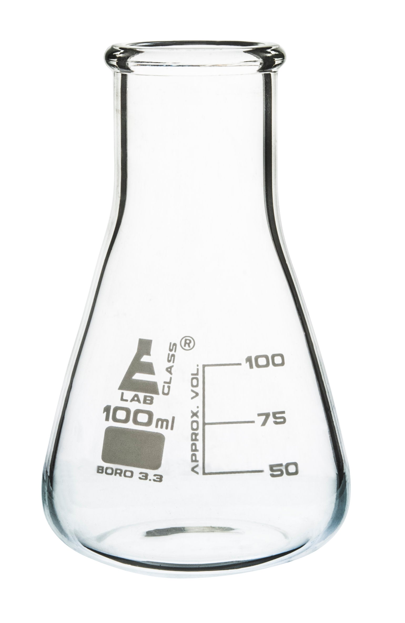 Wide Neck Borosilicate Glass Erlenmeyer Flask with White Graduations