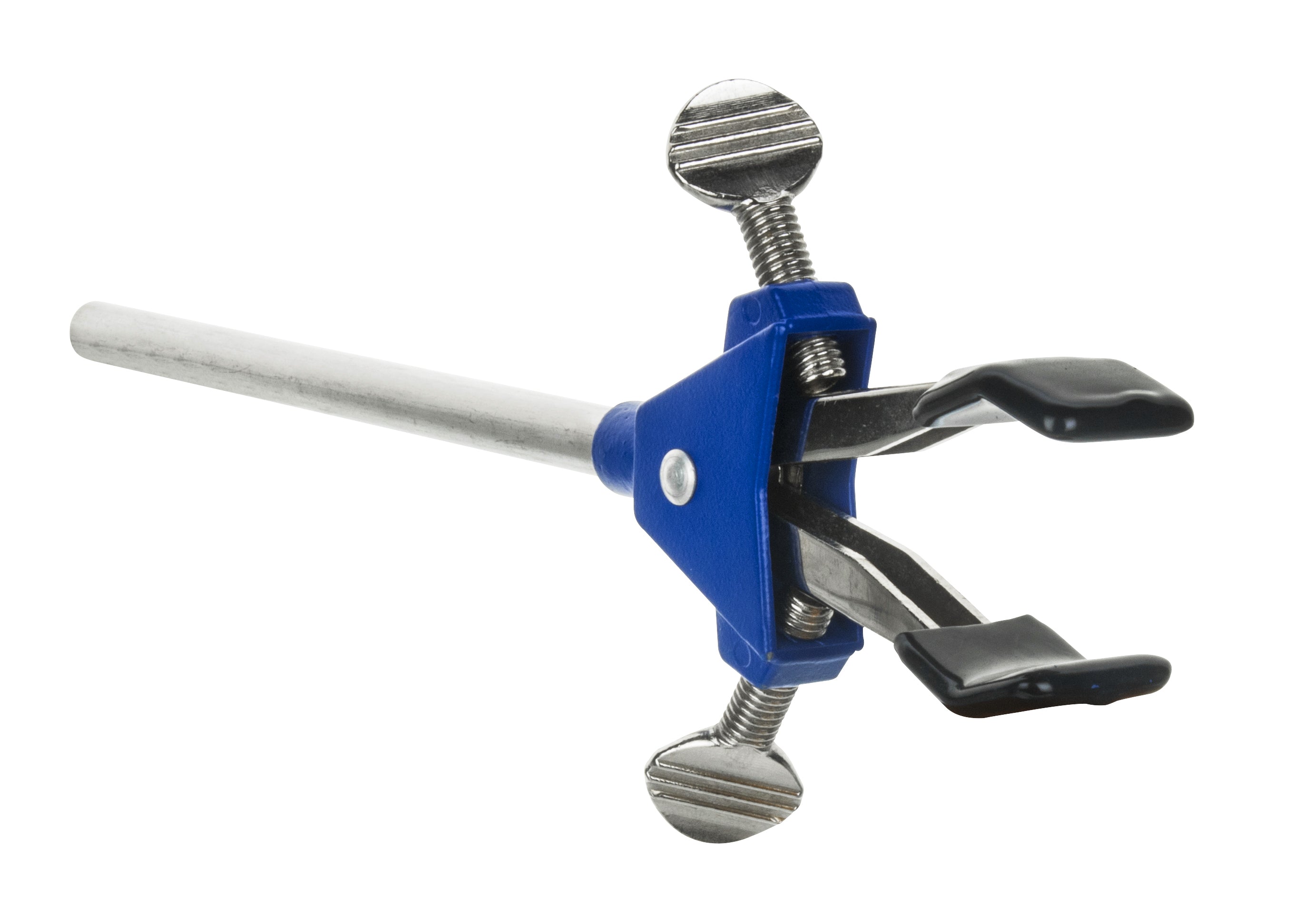 2-Prong Vinyl-Coated Spring-Loaded Clamp on Stainless Steel Rod, 2.75" Max