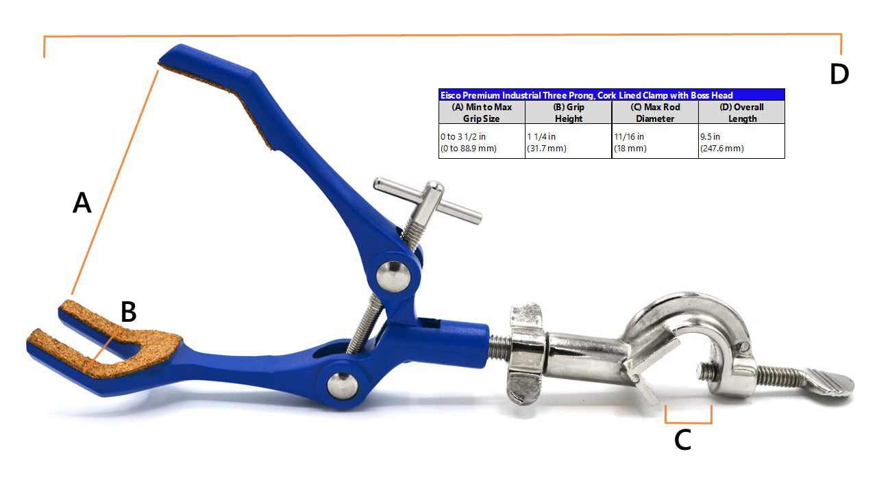 3-Finger Cork-Lined Extension Clamp with Swivel Boss Head, 3.4" Max