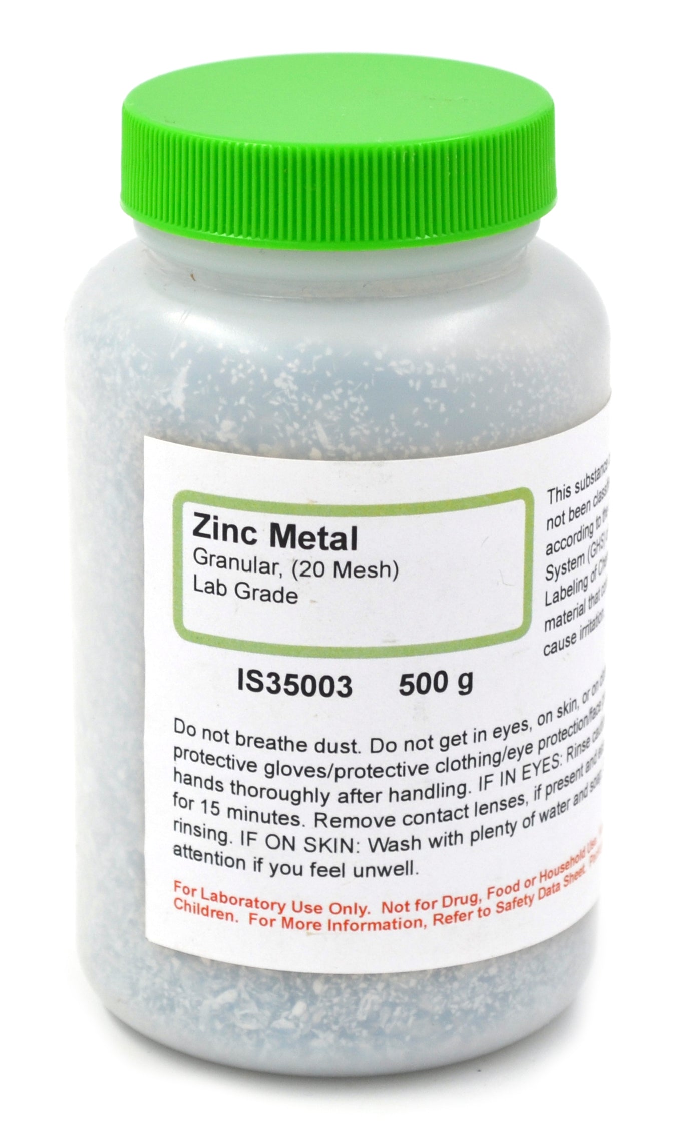 Lab Grade Granular Zinc Metal, 20 Mesh, 500g