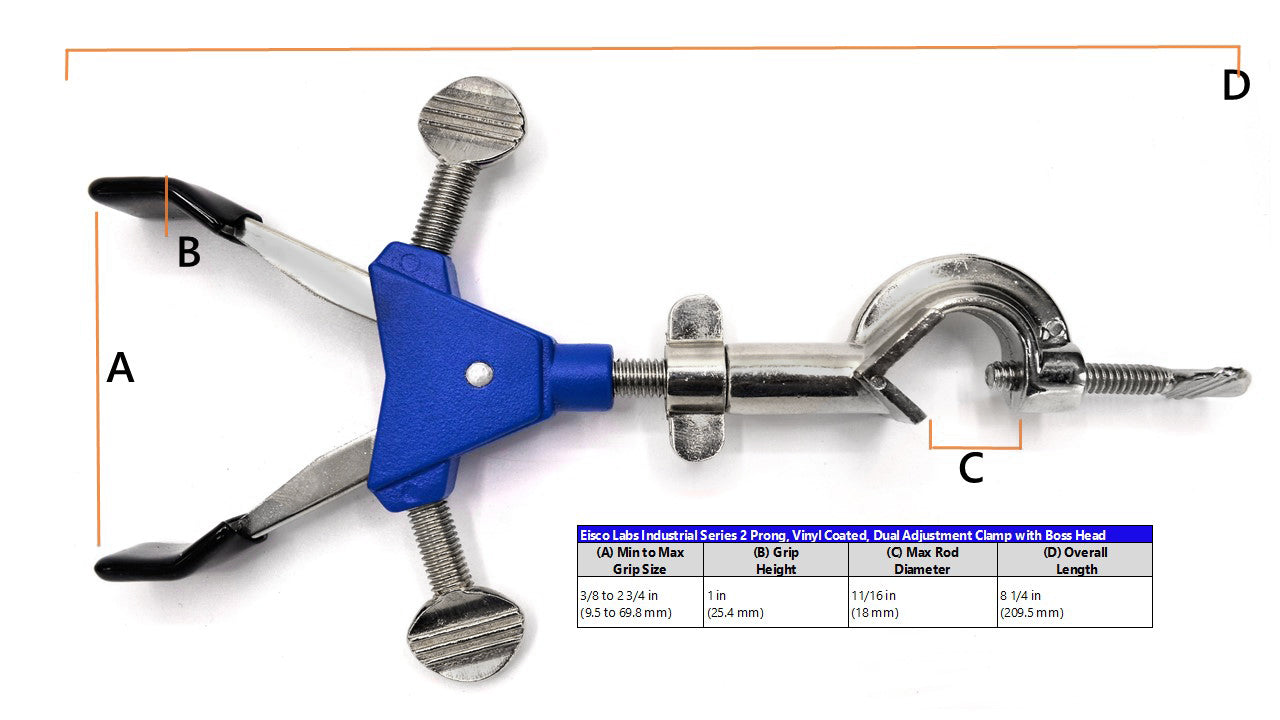2-Prong Vinyl-Coated Spring-Loaded Clamp with Swivel Boss Head, 2.75" Max