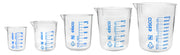5-Piece TPX PMP Beaker Set with Spout and Screen-Printed Graduations, 50/100/250/600/1000mL