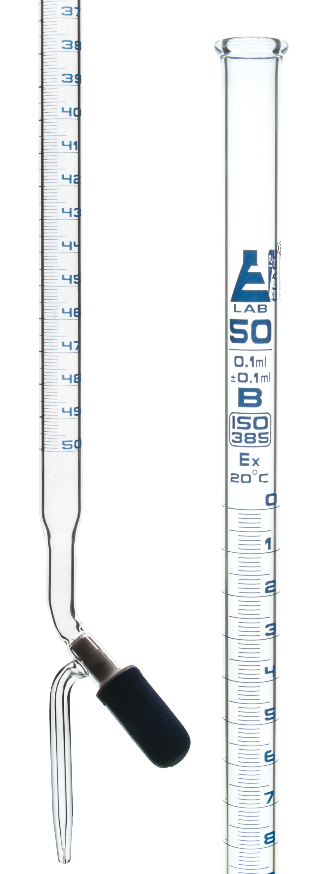 Class B Burette with PTFE Stopcock, 50mL, 0.1mL Graduations, 30.5 inch, Borosilicate Glass