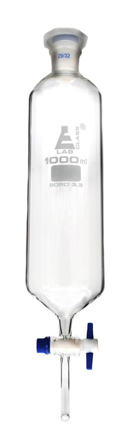 Cylindrical Dropping Funnel with PTFE Stopcock and 29/32 Plastic Stopper, 1000mL, Borosilicate Glass