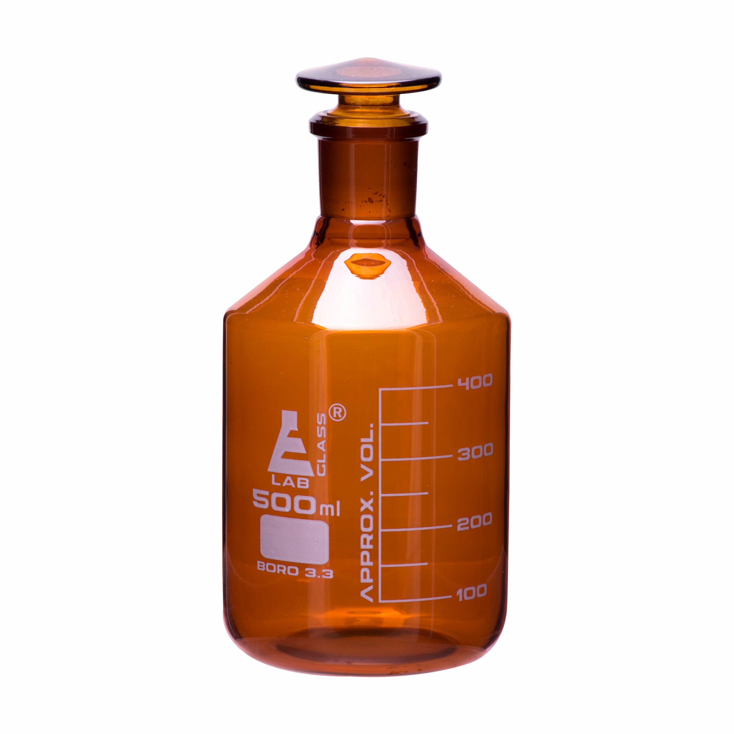 Graduated Narrow Mouth Amber Borosilicate Glass Reagent Bottle with Glass Stopper
