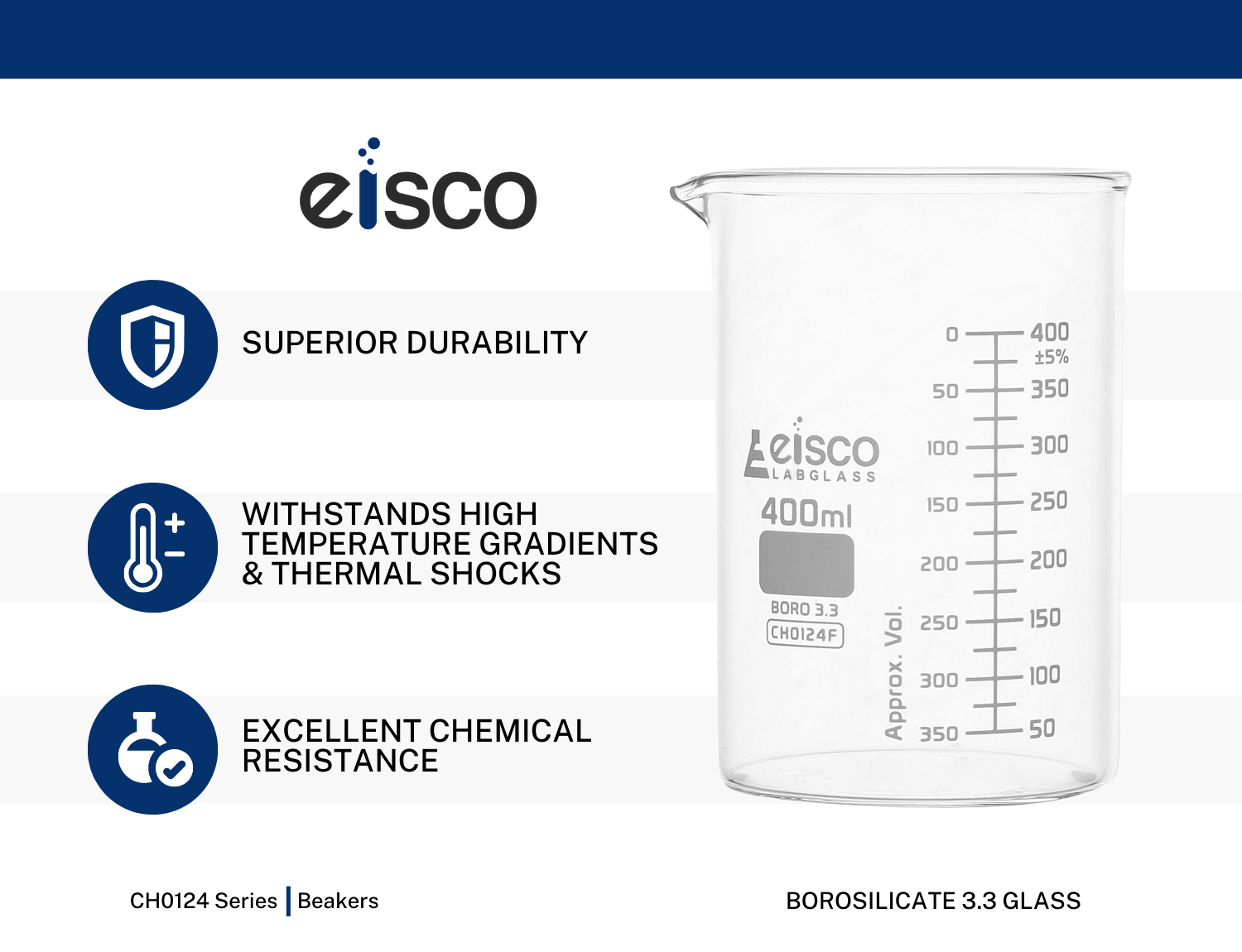 ASTM Low Form Beaker with Spout, 20mL, Dual-Scale White Graduations, Borosilicate Glass