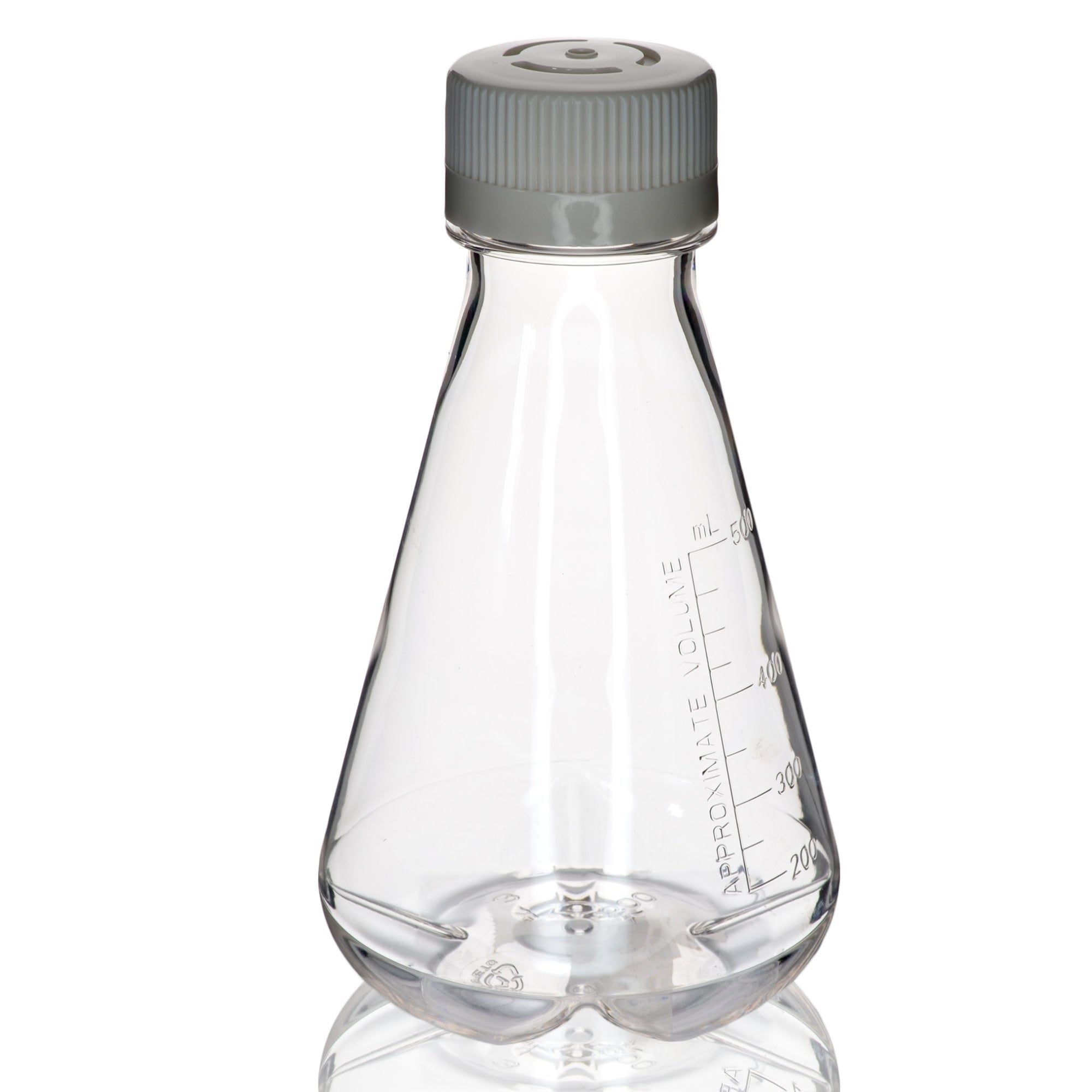 Sterile Vented Baffled-Bottom PETG Erlenmeyer Flask, USP Class VI, 500mL