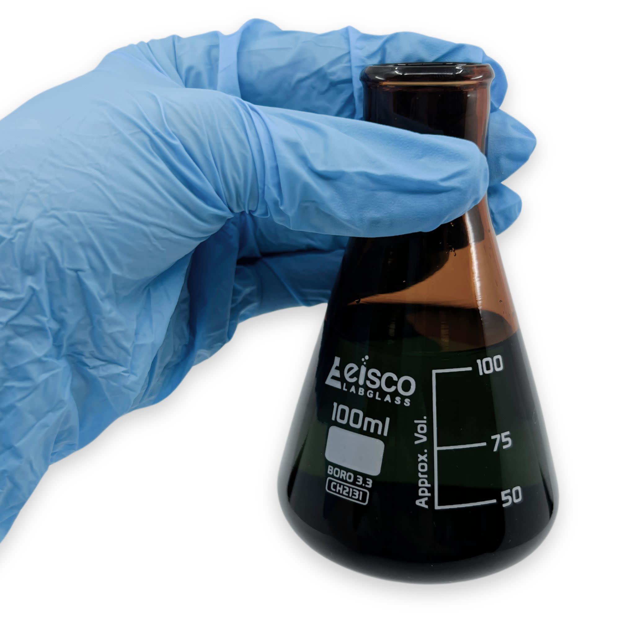 Amber Narrow Neck Erlenmeyer Flask with Graduated Markings at 50/75/100mL, 100mL, Borosilicate Glass
