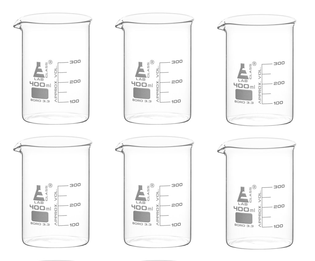 Low Form Borosilicate Glass Beaker with Spout, 6-Pack