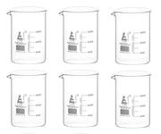 Low Form Borosilicate Glass Beaker with Spout, 6-Pack