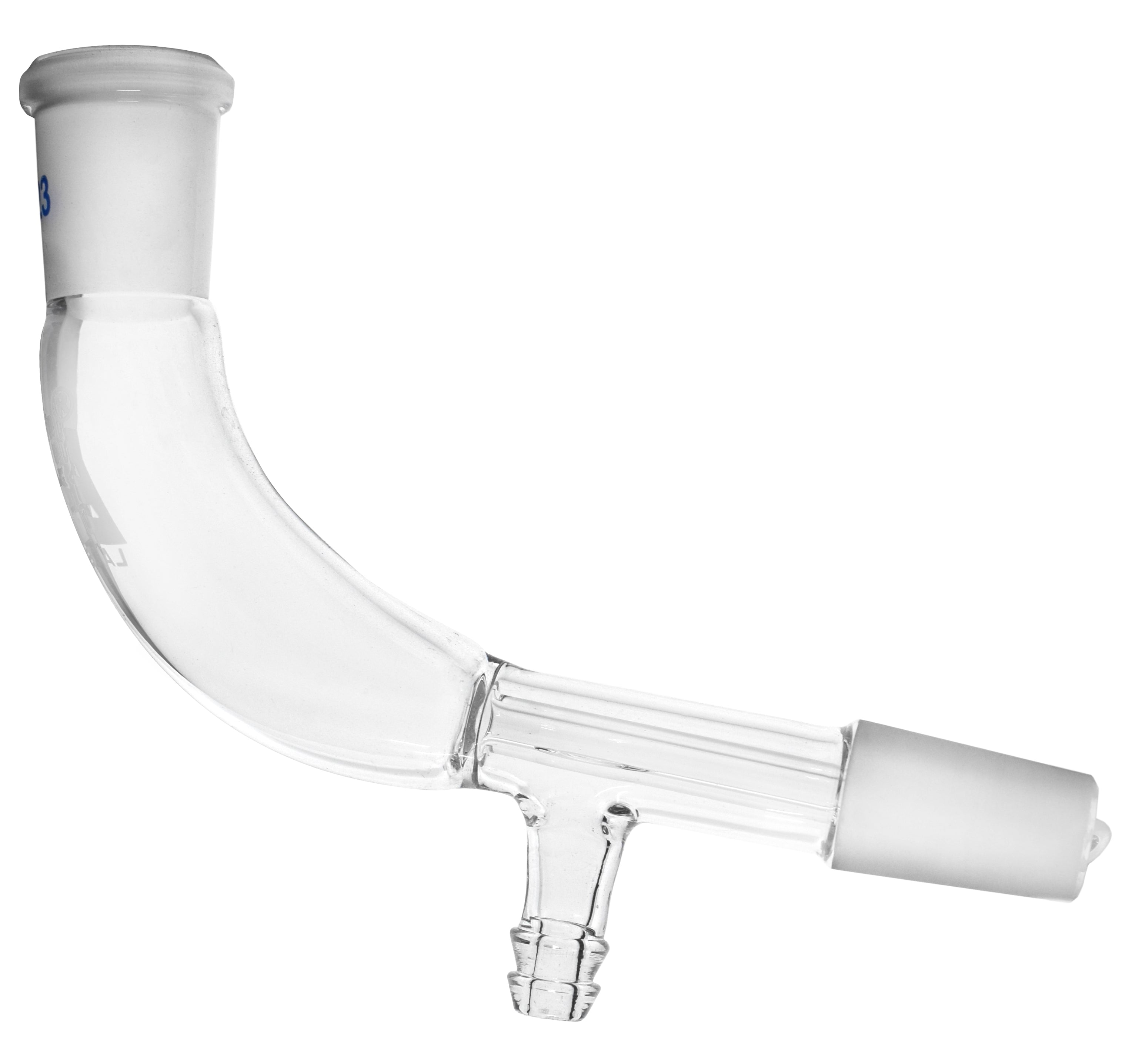 Bend Receiver Adapter with Vacuum Connection, 14/23 Socket and 14/23 Cone, Borosilicate Glass