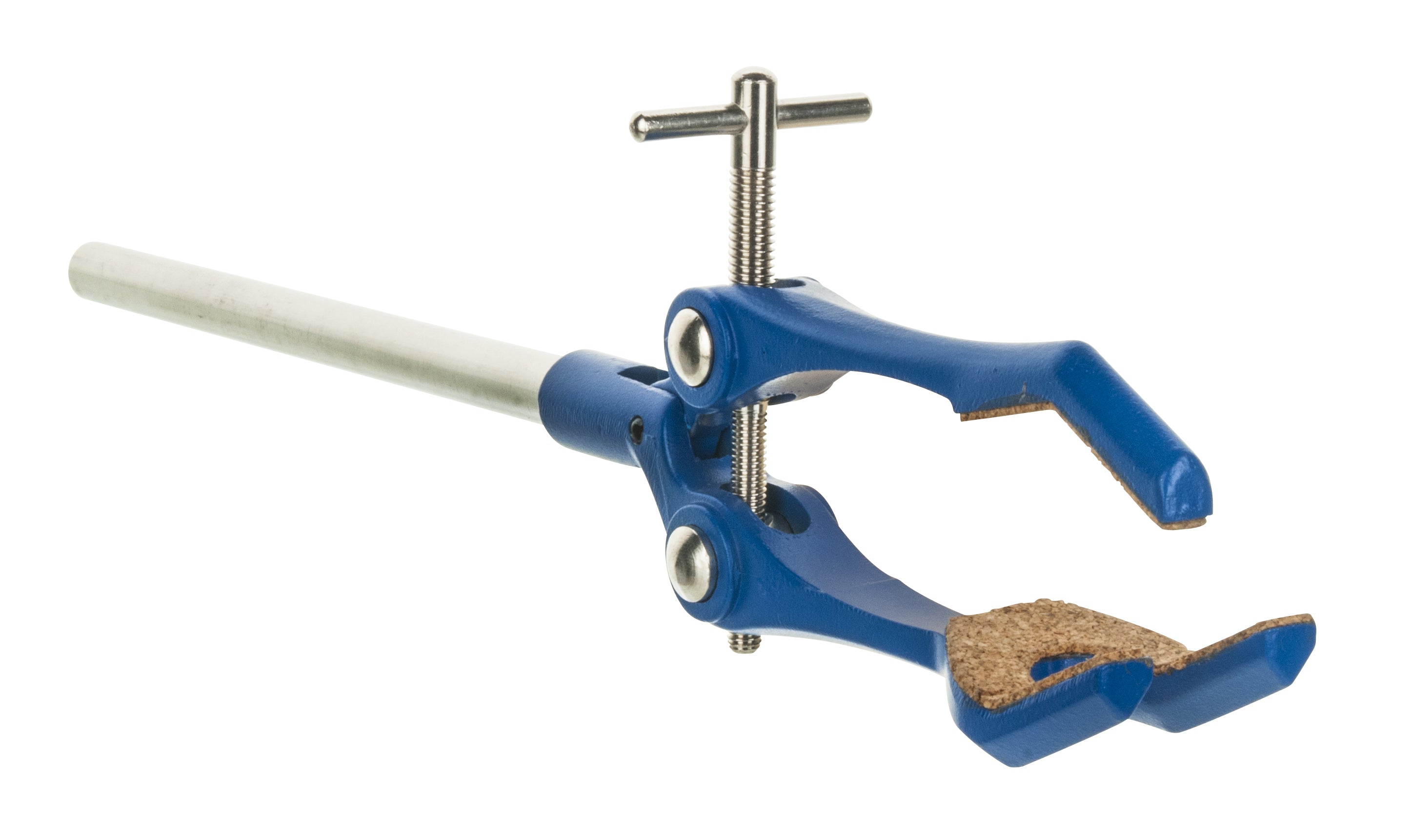 3-Finger Cork-Lined Extension Clamp on Stainless Steel Rod, 3.4" Max