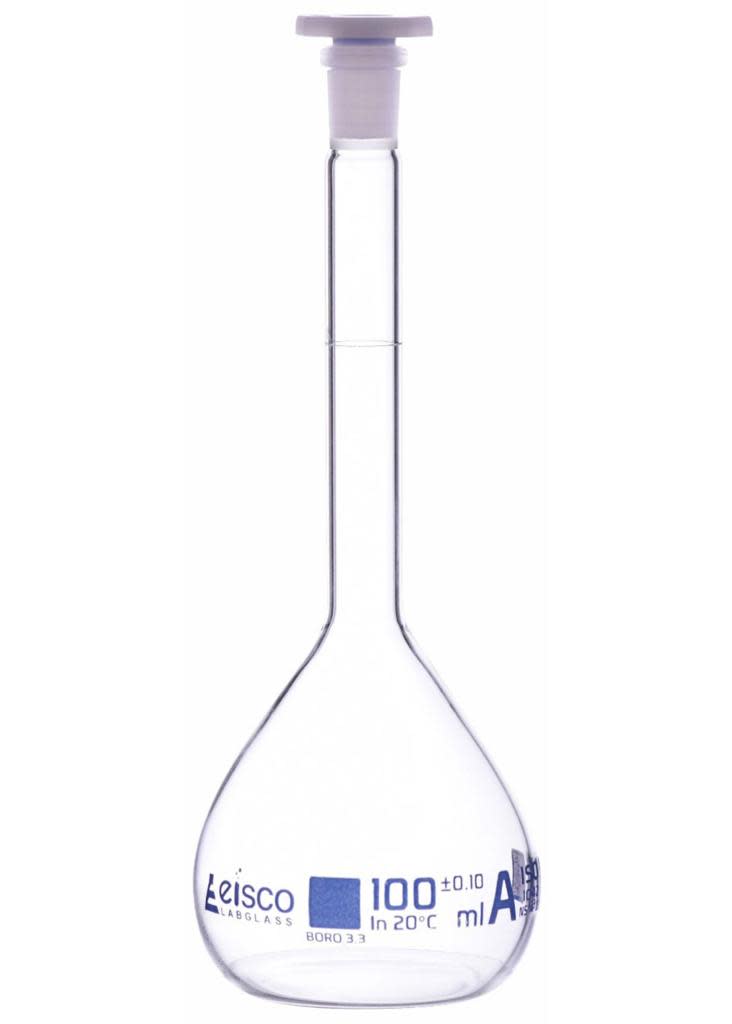 Class A Borosilicate Glass Volumetric Flask with Polyethylene Stopper, QR Certificate