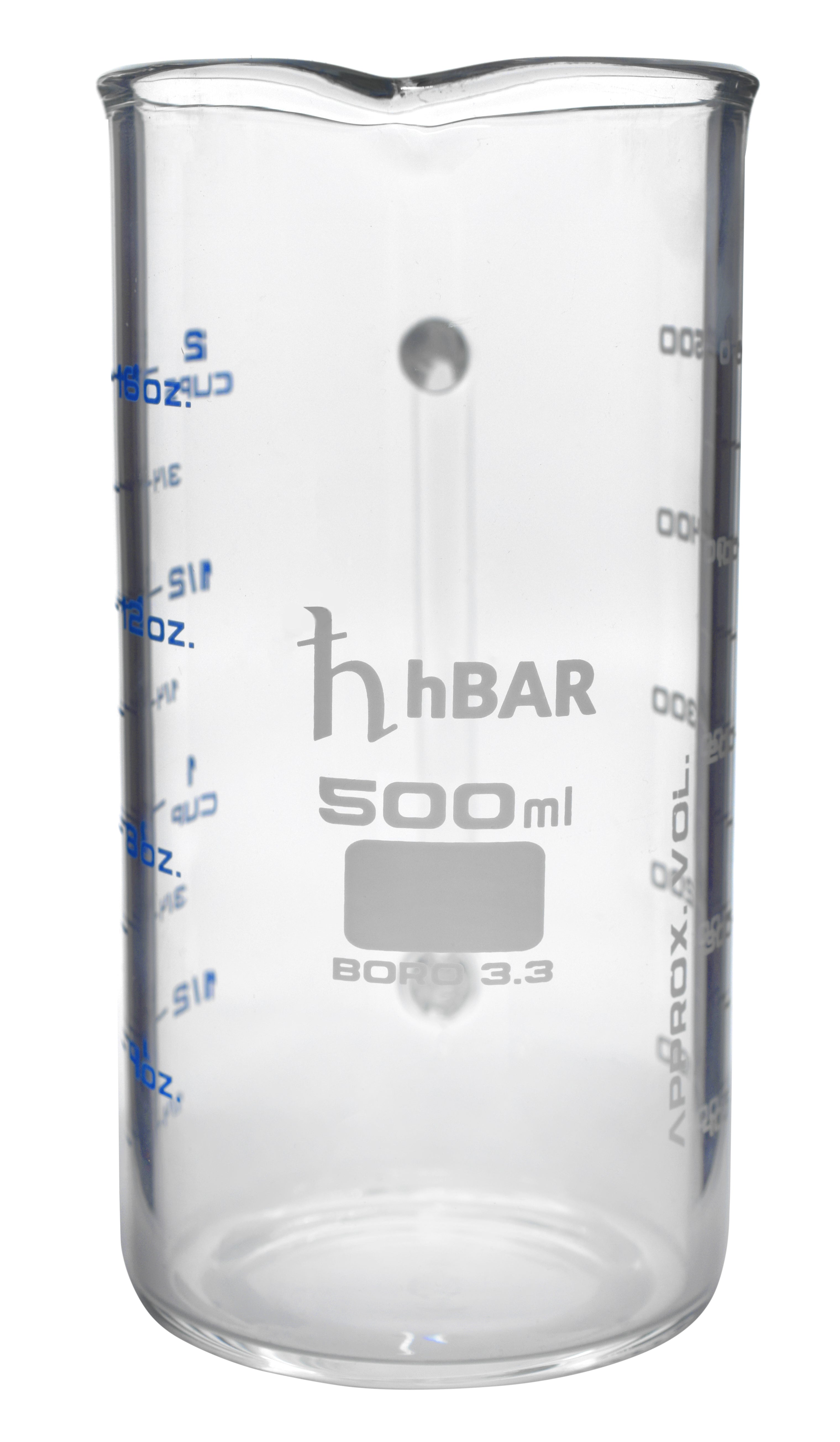 Tall Form Industrial Borosilicate 3.3 Glass Beaker Mug with Spout, 500mL