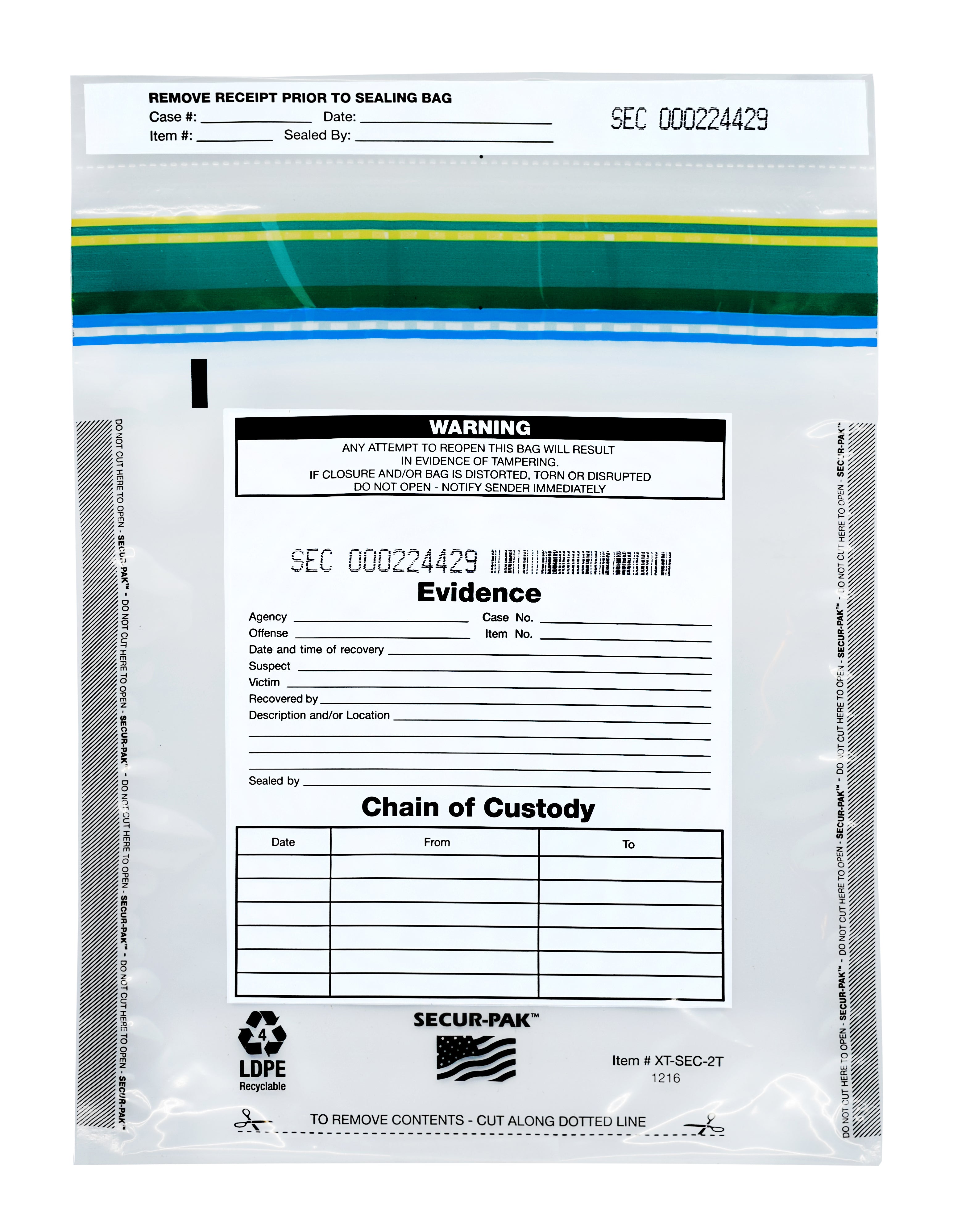 Premium Tamper-Evident Evidence Bags, 12 x 16", 100-Pack